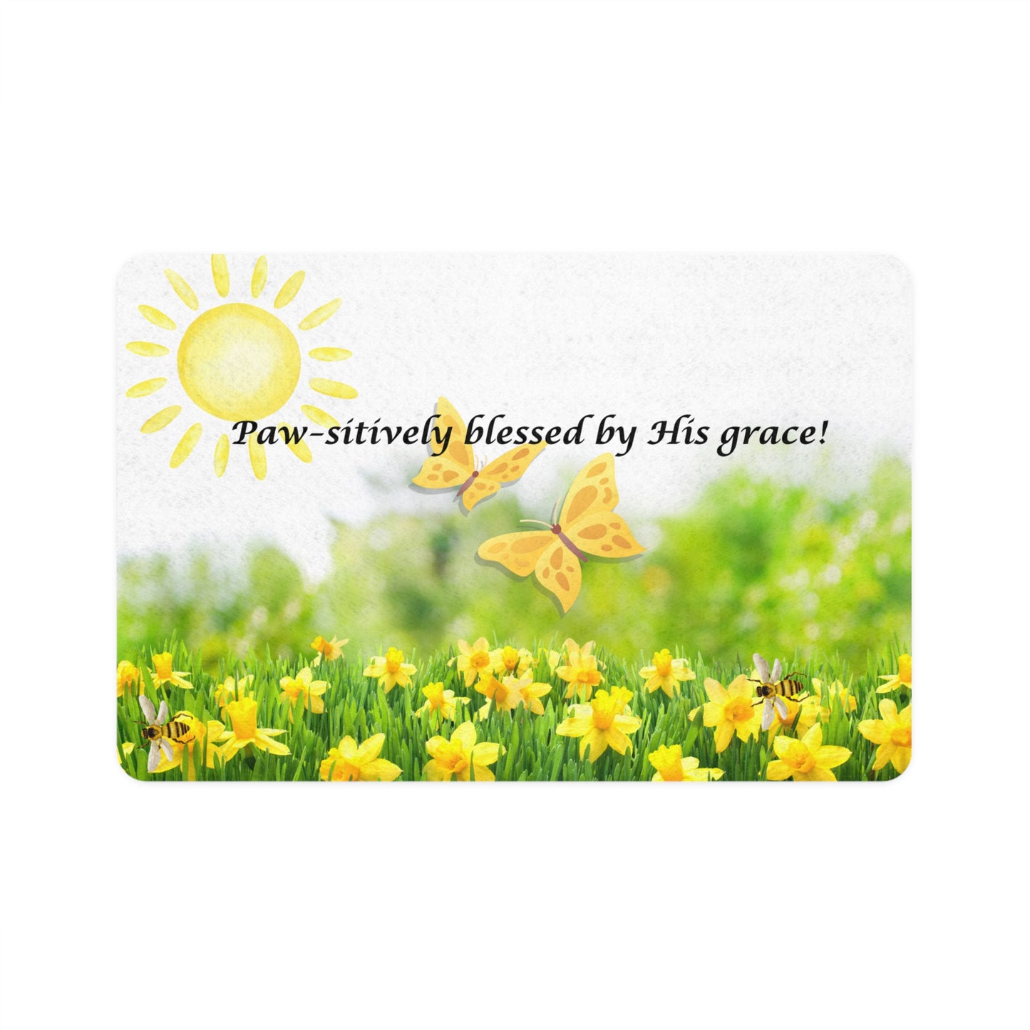 Sunny Floral Pet Food Mat - "Paw-sitively Blessed by His Grace!"