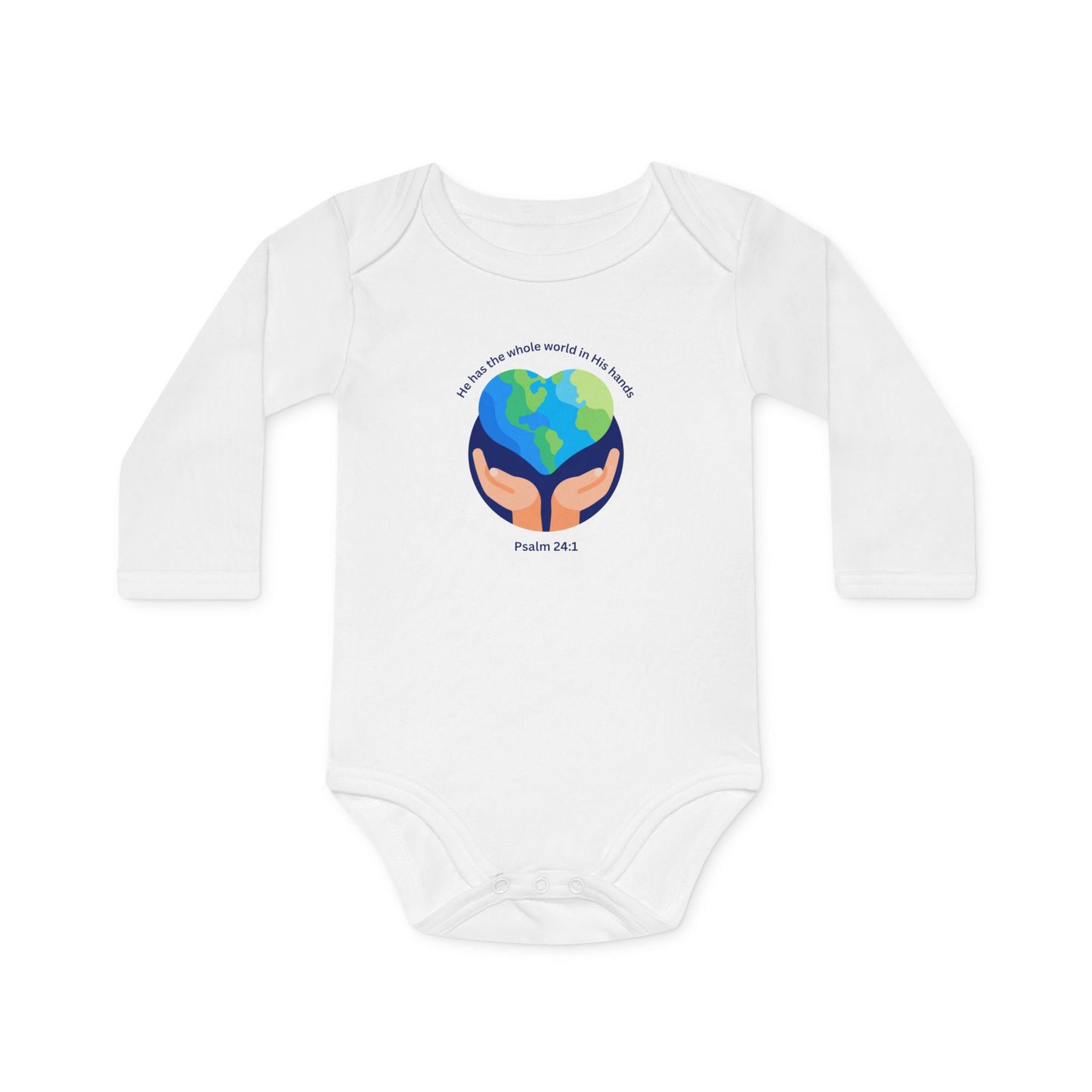 He has The Whole World Organic Baby Bodysuit with Psalm 24:1