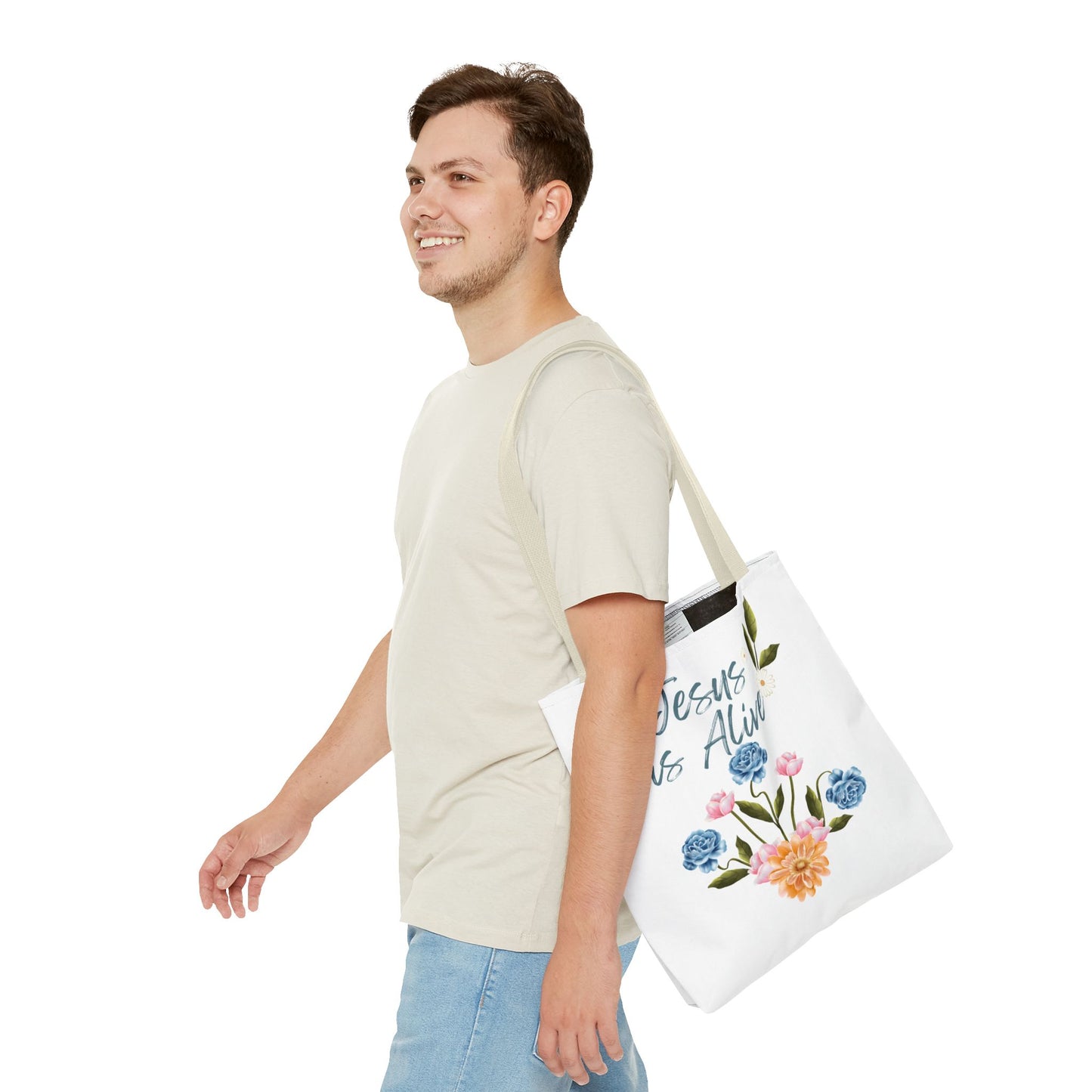 Inspirational Floral Tote Bag - 'Jesus is Alive' - Perfect for Everyday Use and Celebrations
