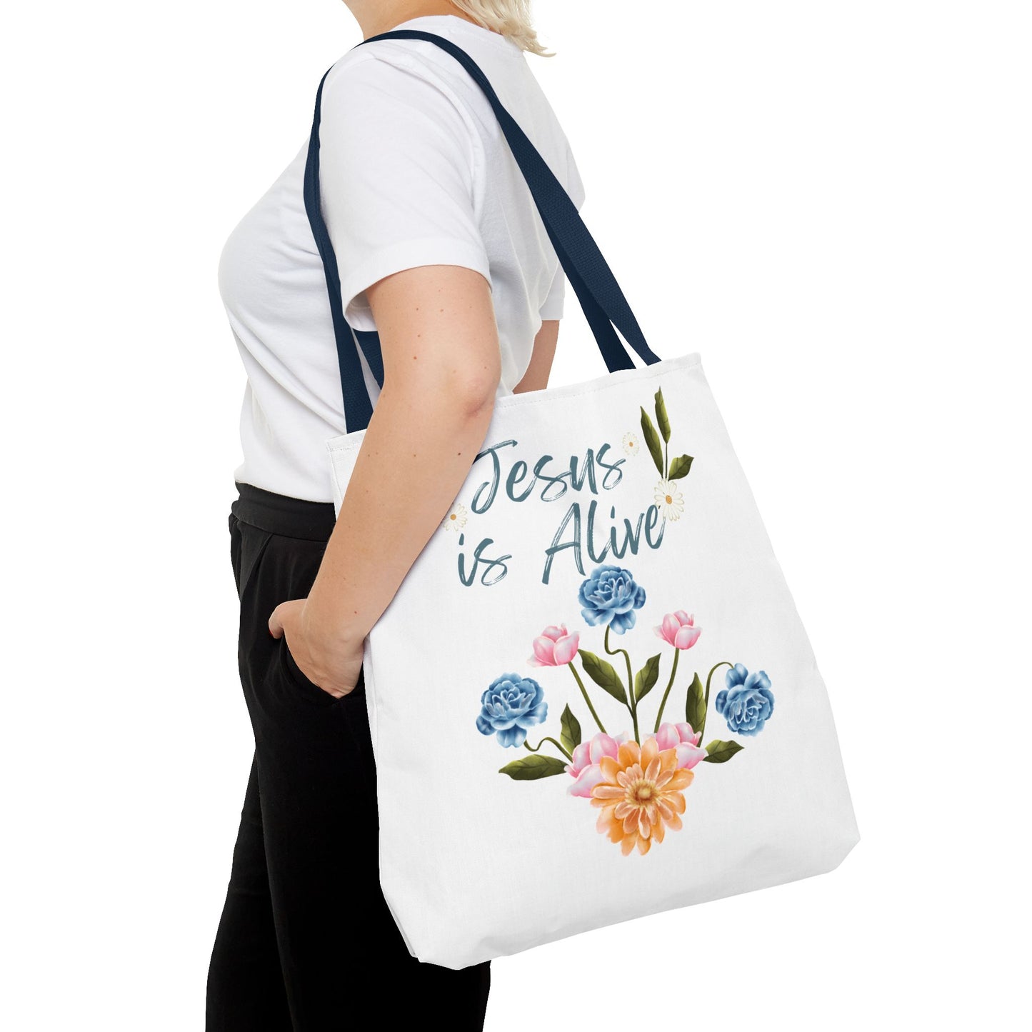 Inspirational Floral Tote Bag - 'Jesus is Alive' - Perfect for Everyday Use and Celebrations