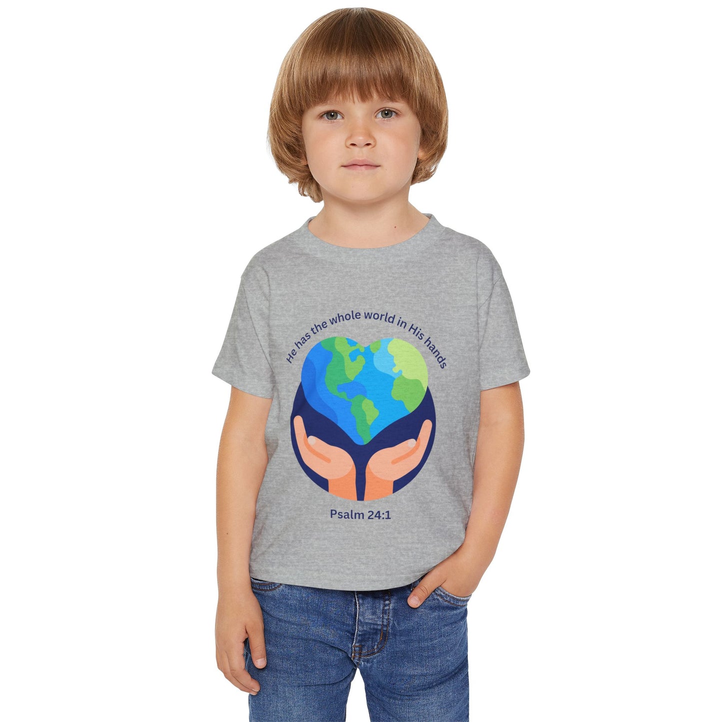 Children's Earth-Themed T-Shirt - "He Has the Whole World in His Hands" - Faith-Inspired Gift
