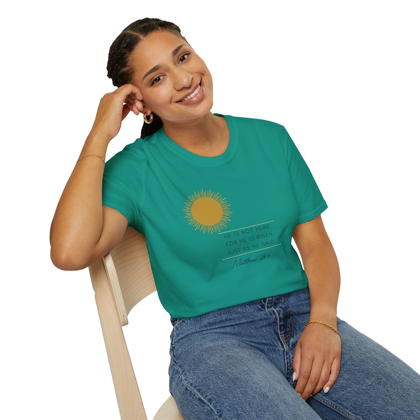 Inspirational Unisex Softstyle T-Shirt - 'He Is Not Here, For He Is Risen'