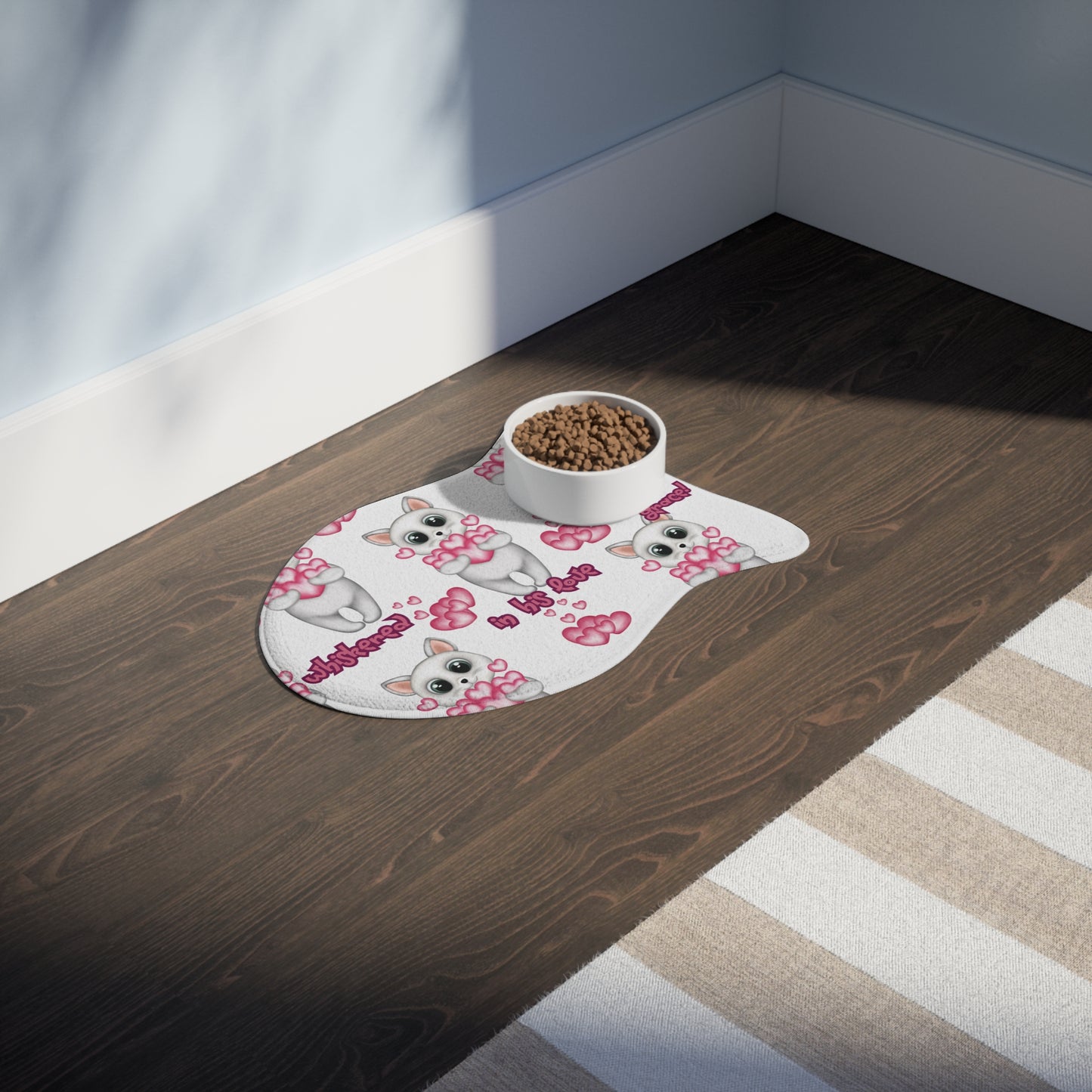 Cute Cat Feeding Mat - 'Whiskered in Love' Design - Pet Feeding Accessory