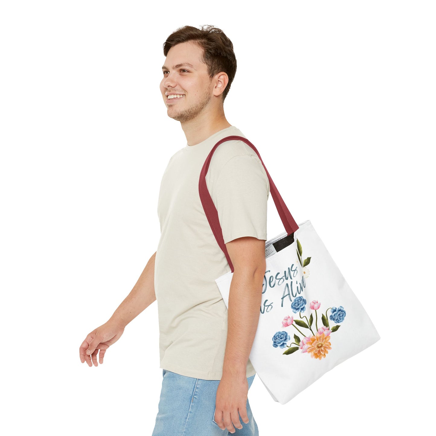 Inspirational Floral Tote Bag - 'Jesus is Alive' - Perfect for Everyday Use and Celebrations