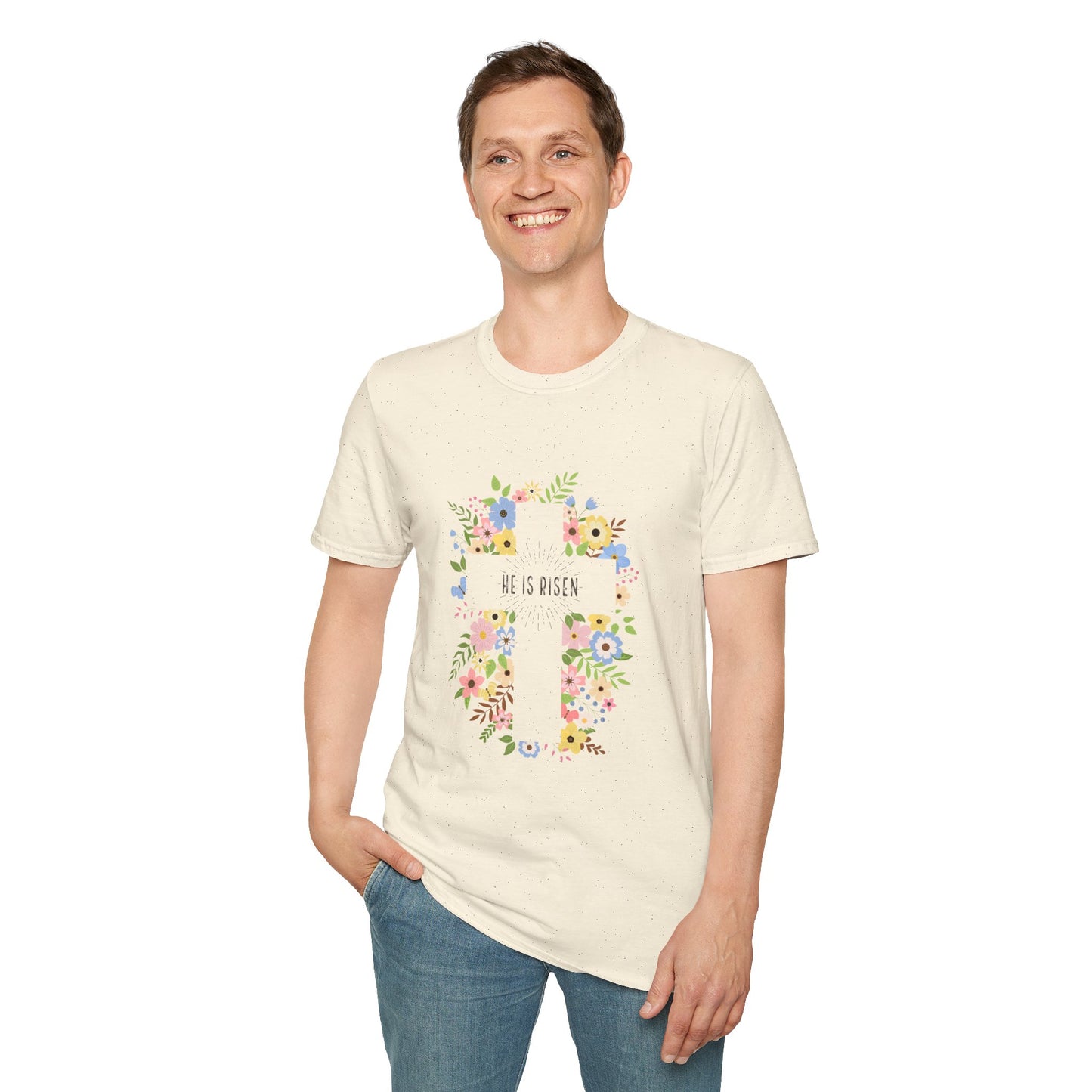 He is Risen Floral Unisex Softstyle T-Shirt | Easter Celebration Tee