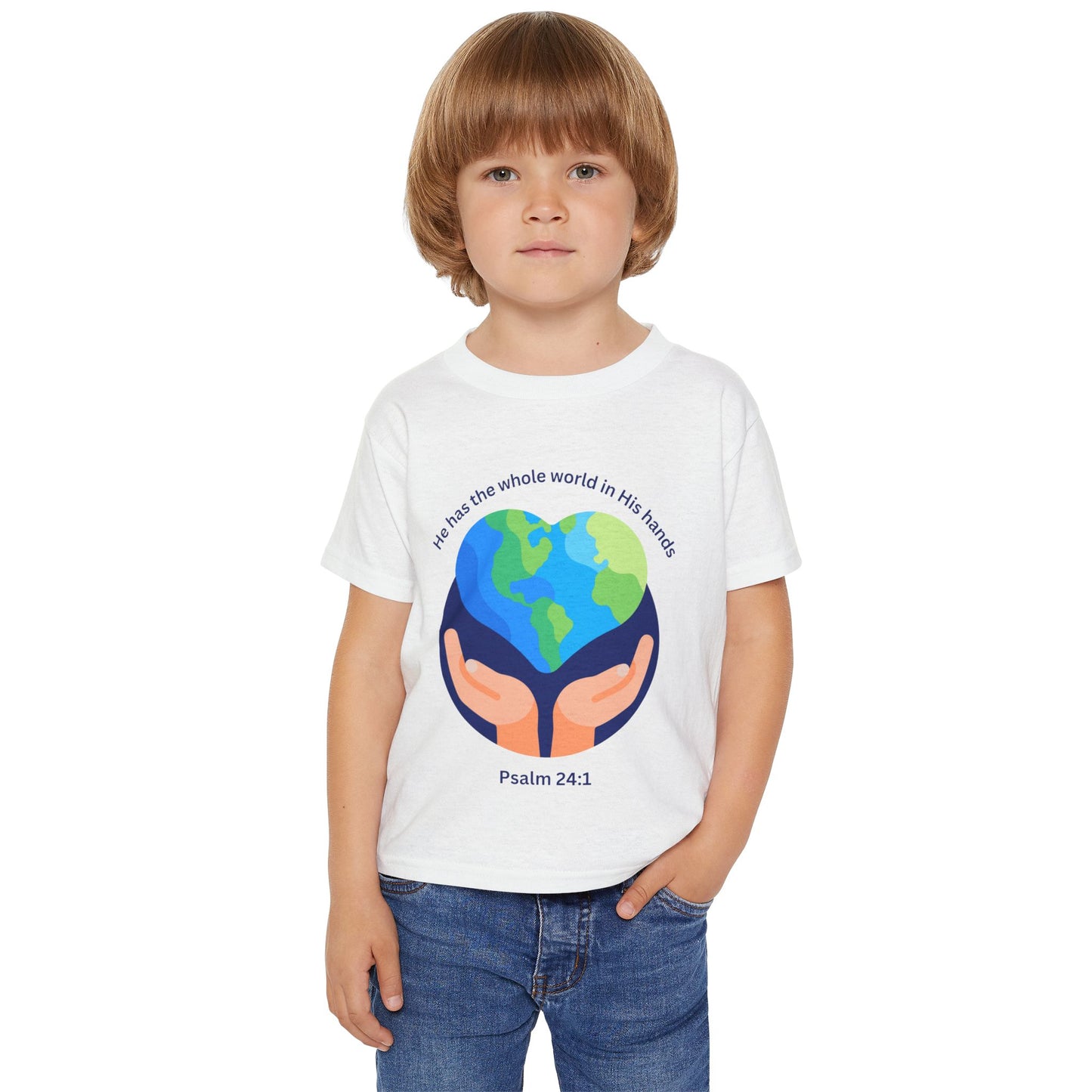 Children's Earth-Themed T-Shirt - "He Has the Whole World in His Hands" - Faith-Inspired Gift