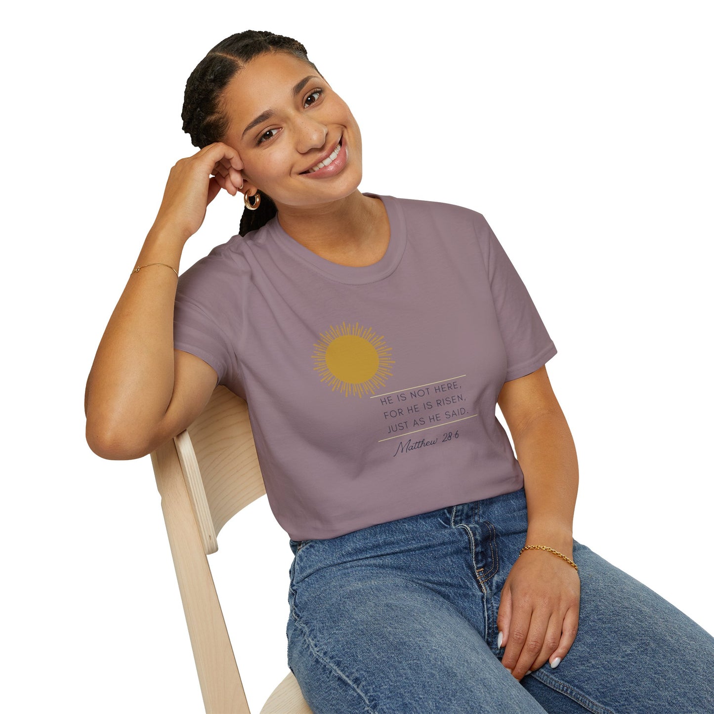 Inspirational Unisex Softstyle T-Shirt - 'He Is Not Here, For He Is Risen'