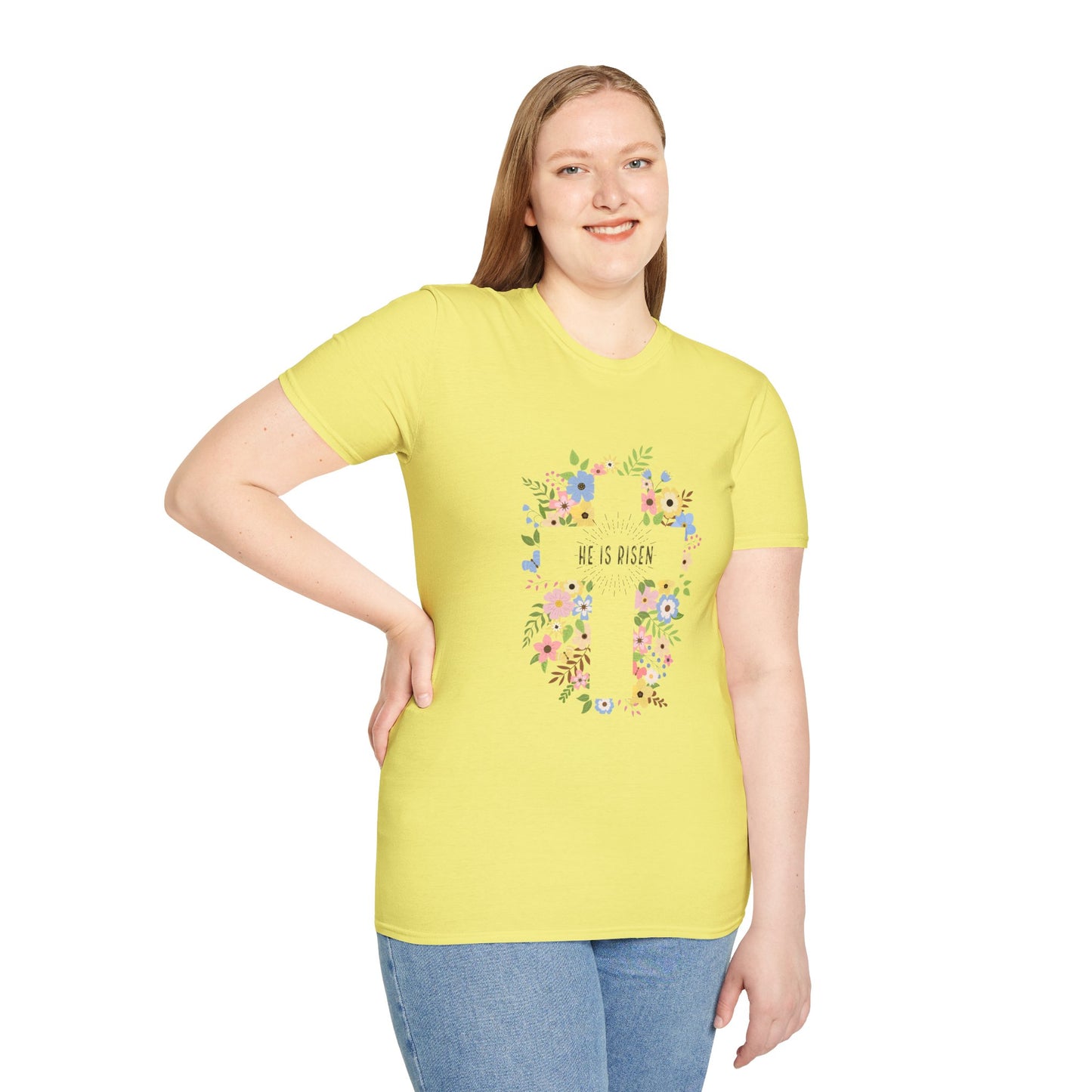 He is Risen Floral Unisex Softstyle T-Shirt | Easter Celebration Tee