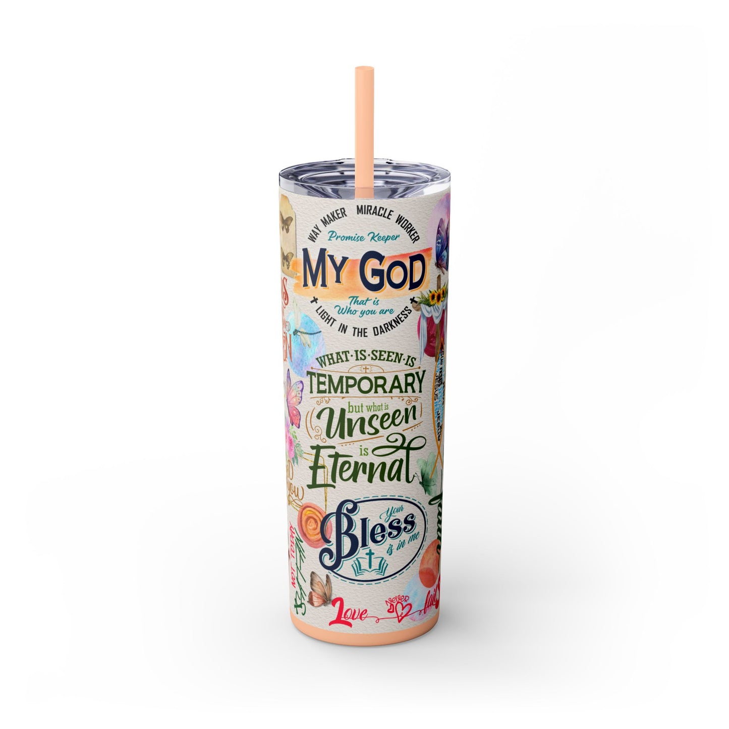 Scripture-Powered Tumbler – Drink in the Word-Skinny Tumbler with Straw - 20oz