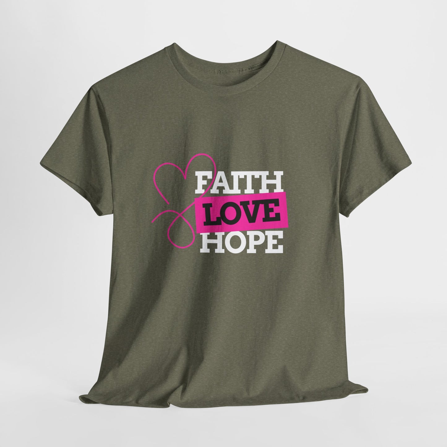 Faith Love Hope Unisex Heavy Cotton Tee - Inspirational Graphic T-Shirt
