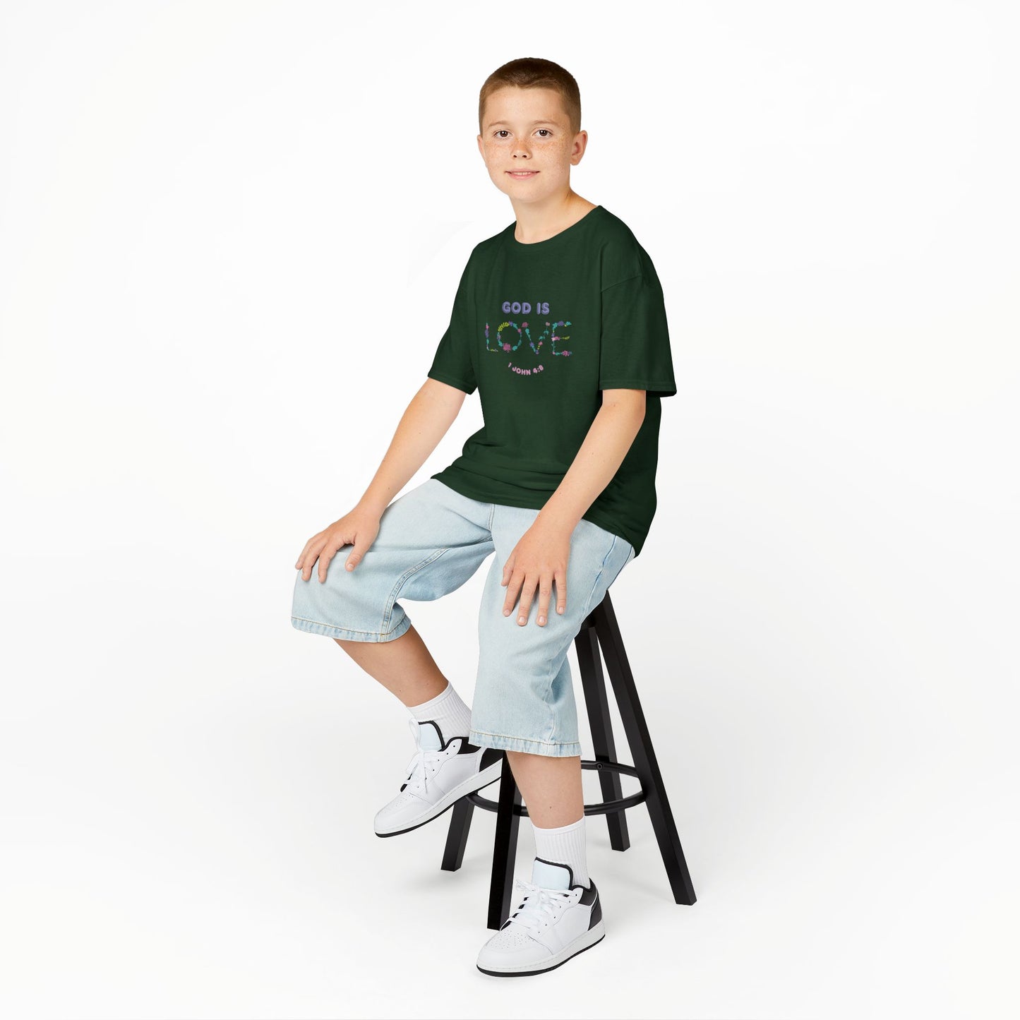 Kids God is Love Floral Tee - Perfect for Faith-Based Occasions