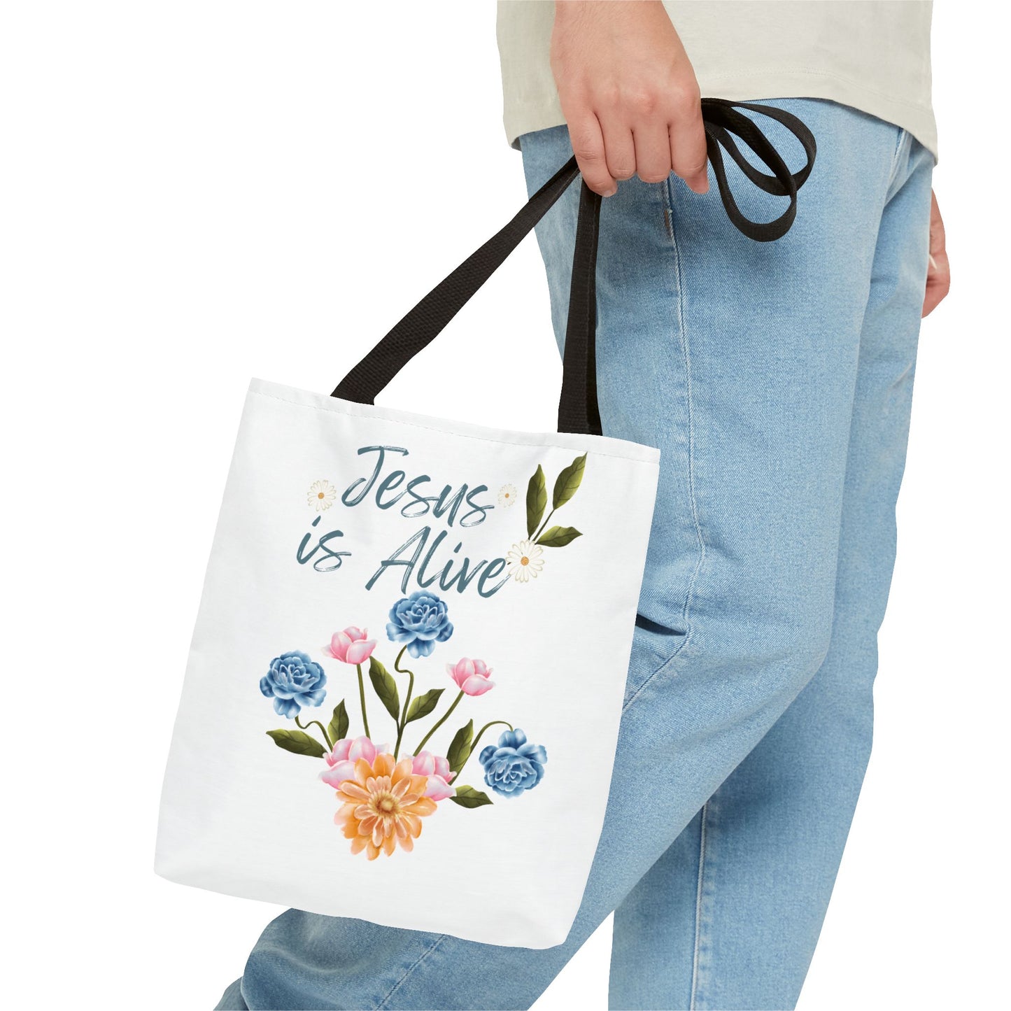 Inspirational Floral Tote Bag - 'Jesus is Alive' - Perfect for Everyday Use and Celebrations
