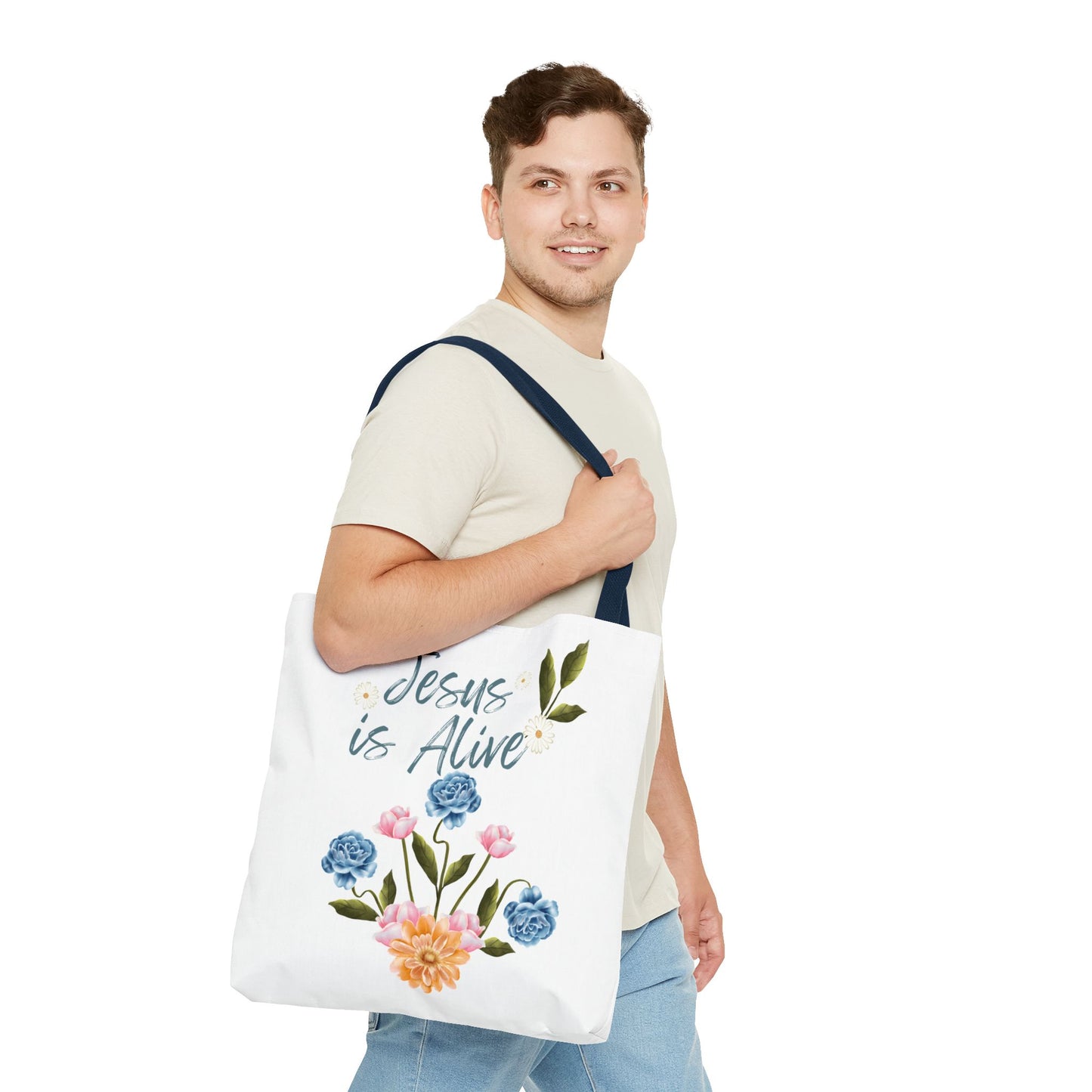 Inspirational Floral Tote Bag - 'Jesus is Alive' - Perfect for Everyday Use and Celebrations