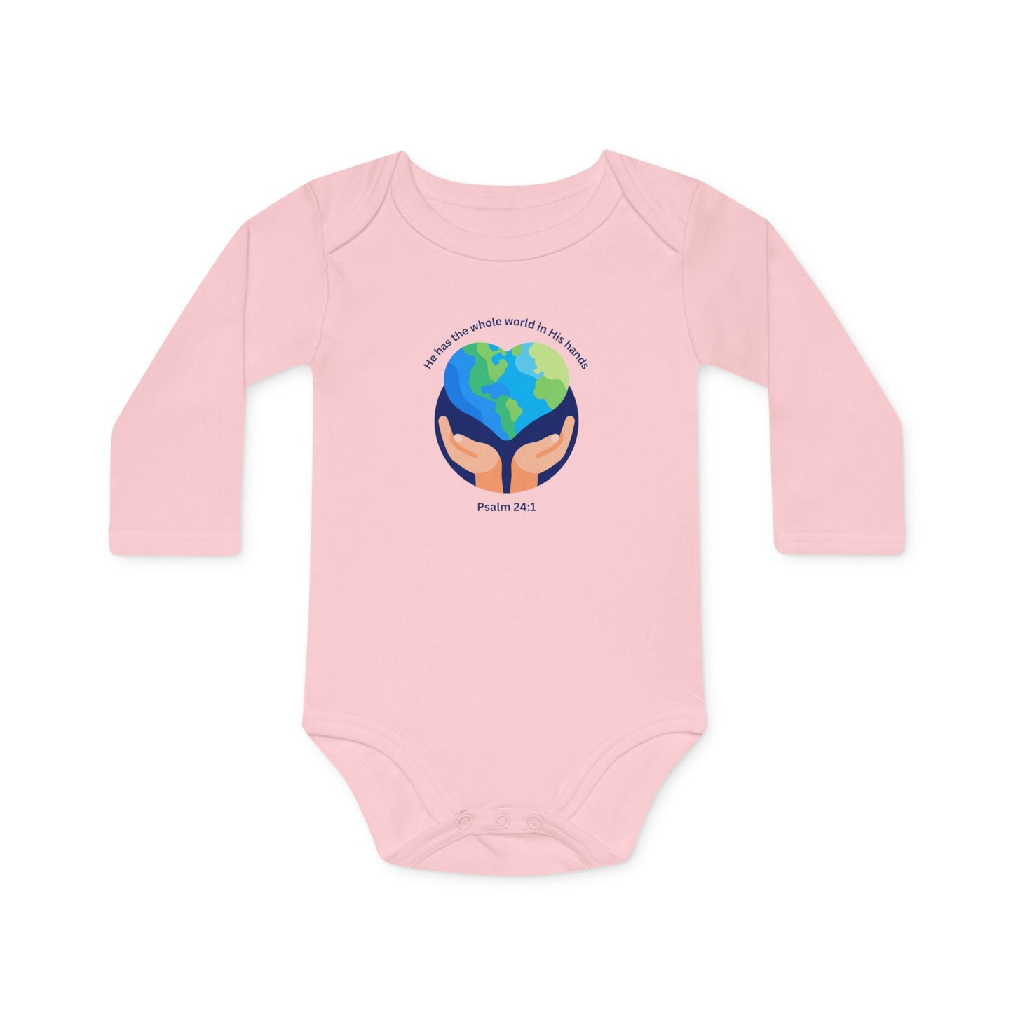 He has The Whole World Organic Baby Bodysuit with Psalm 24:1