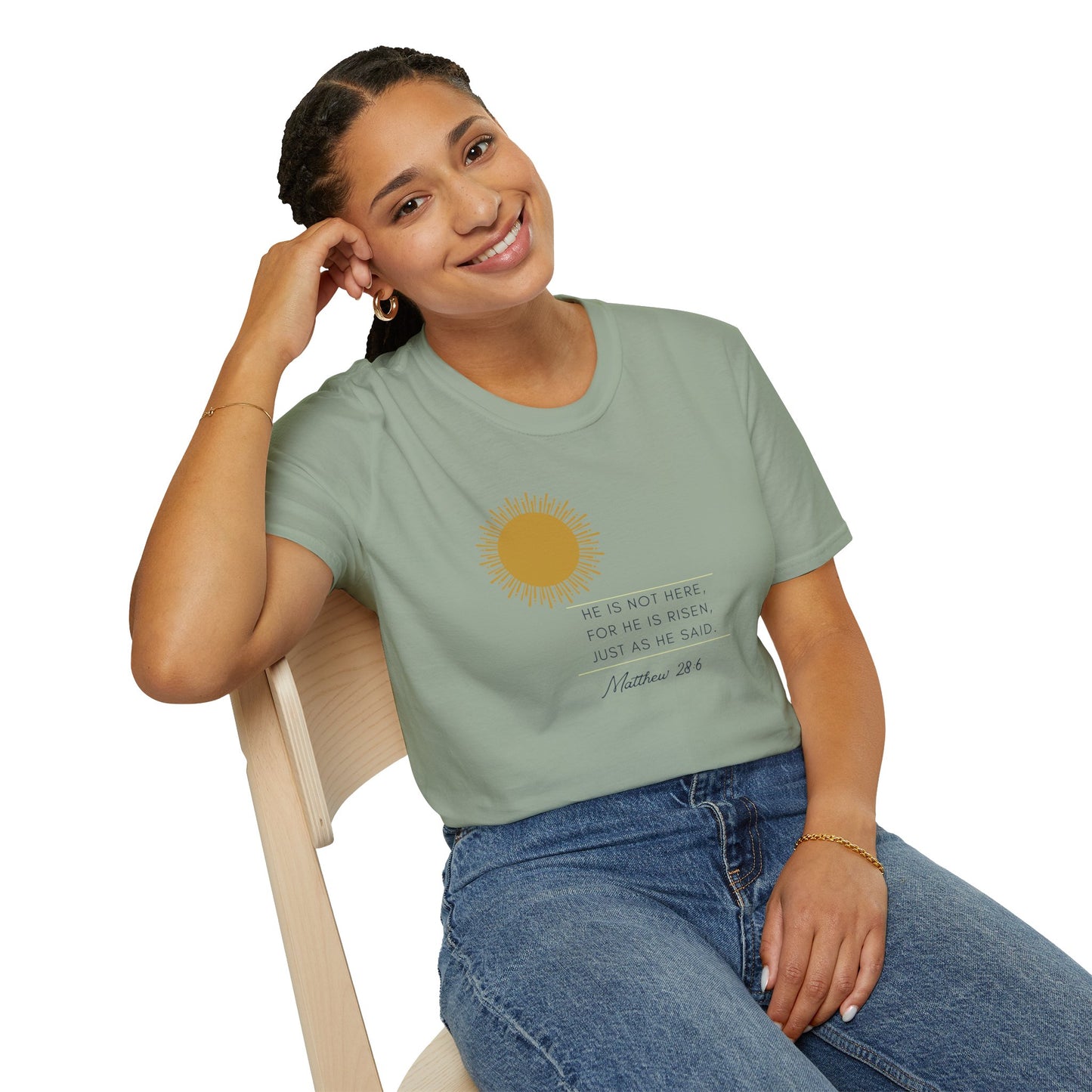 Inspirational Unisex Softstyle T-Shirt - 'He Is Not Here, For He Is Risen'