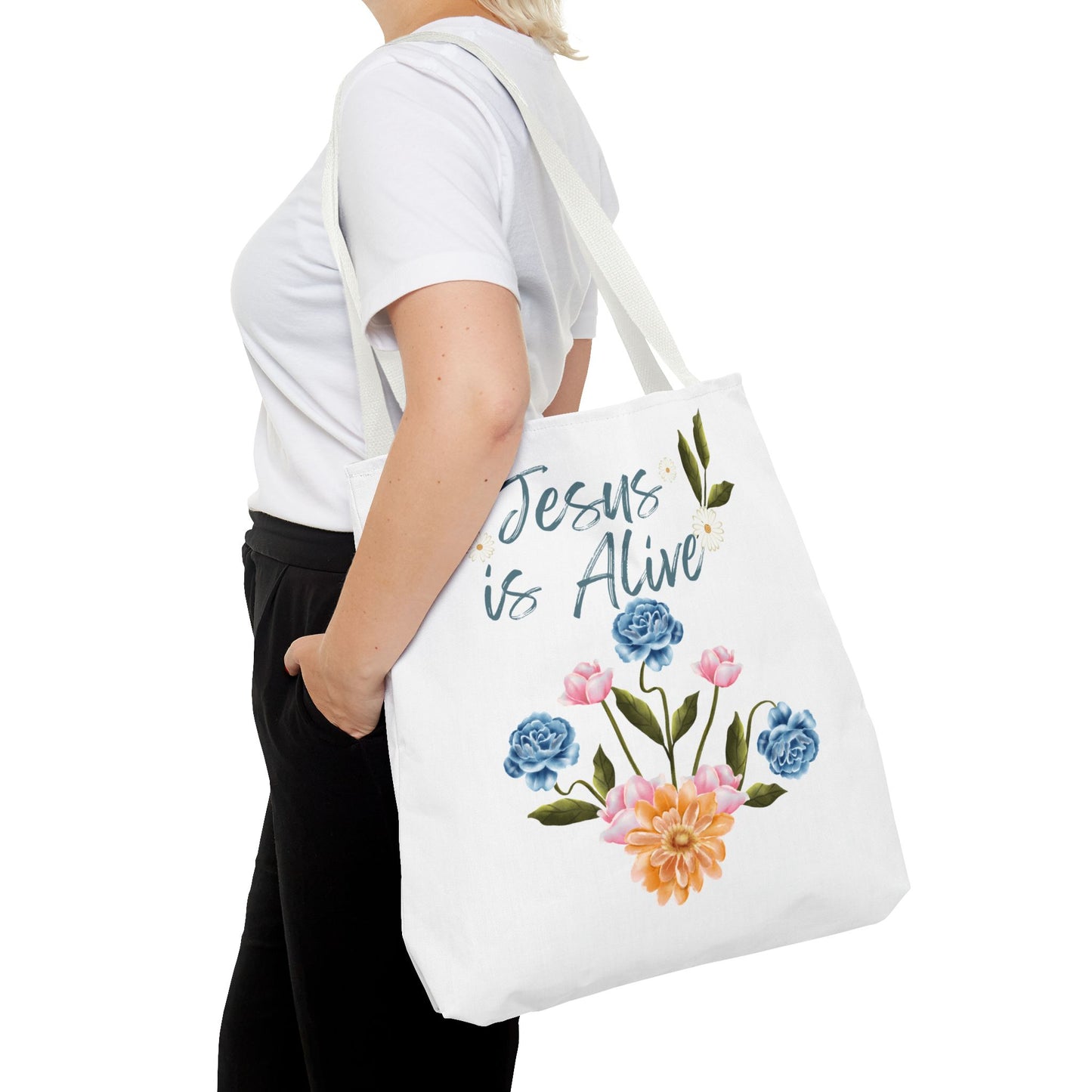 Inspirational Floral Tote Bag - 'Jesus is Alive' - Perfect for Everyday Use and Celebrations