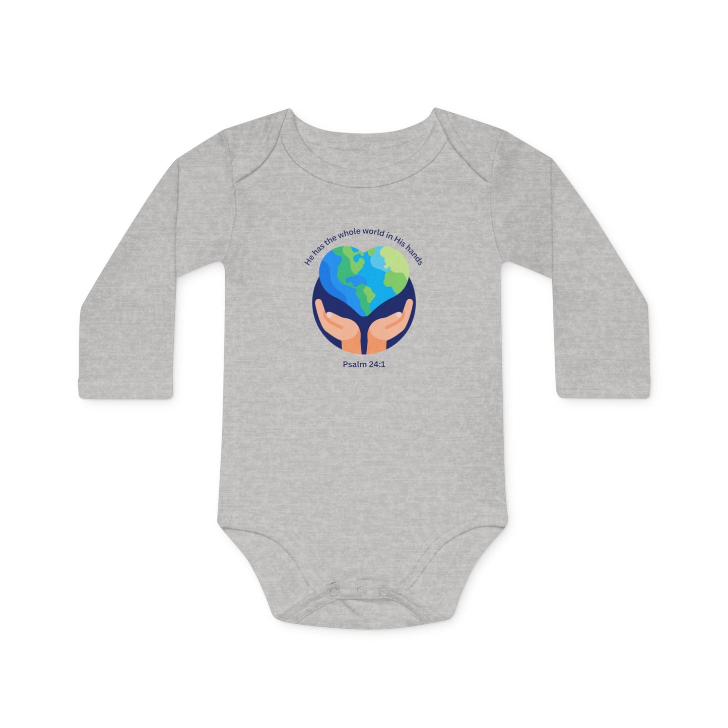 He has The Whole World Organic Baby Bodysuit with Psalm 24:1