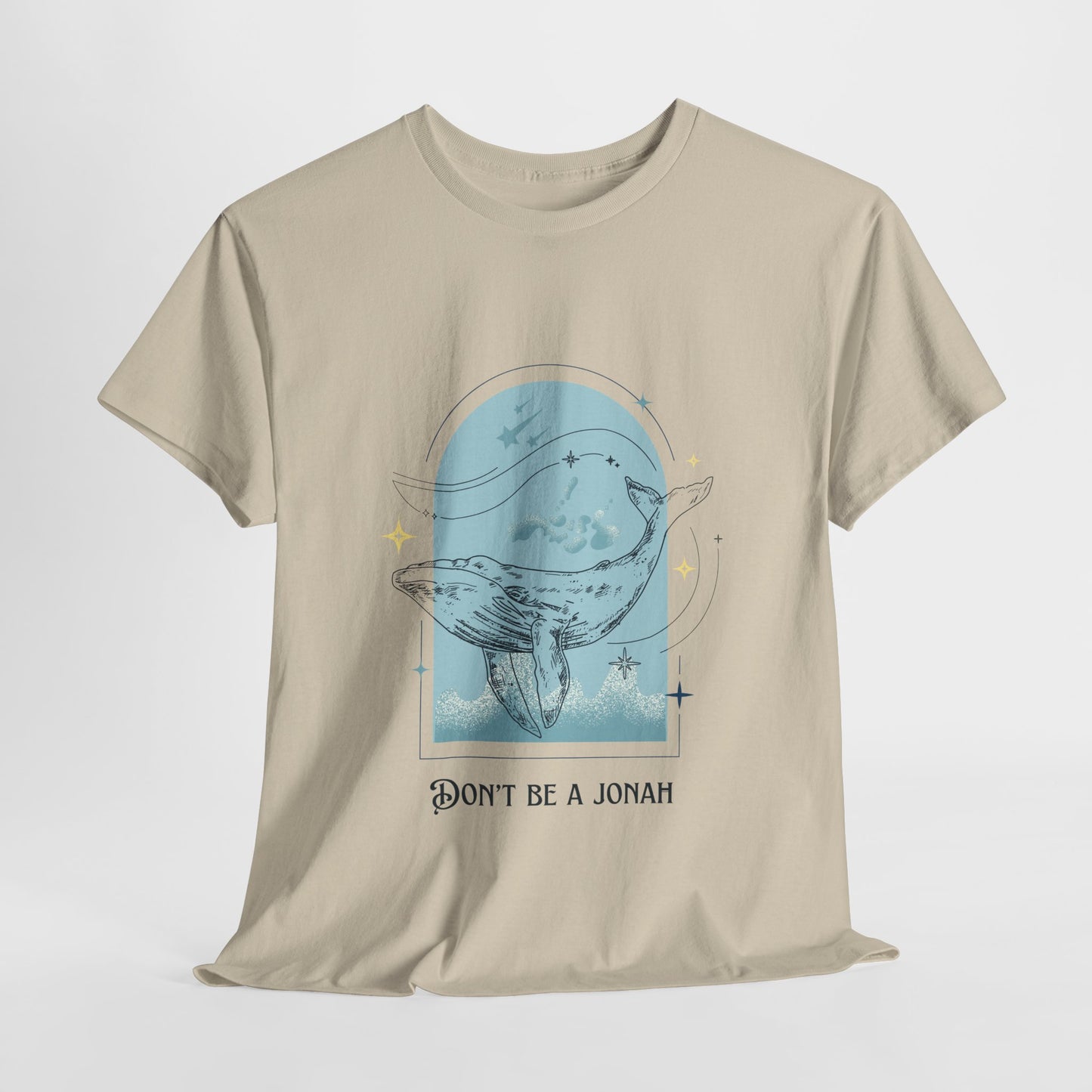 Whale Illustration Unisex Heavy Cotton Tee - "Don't Be A Jonah"