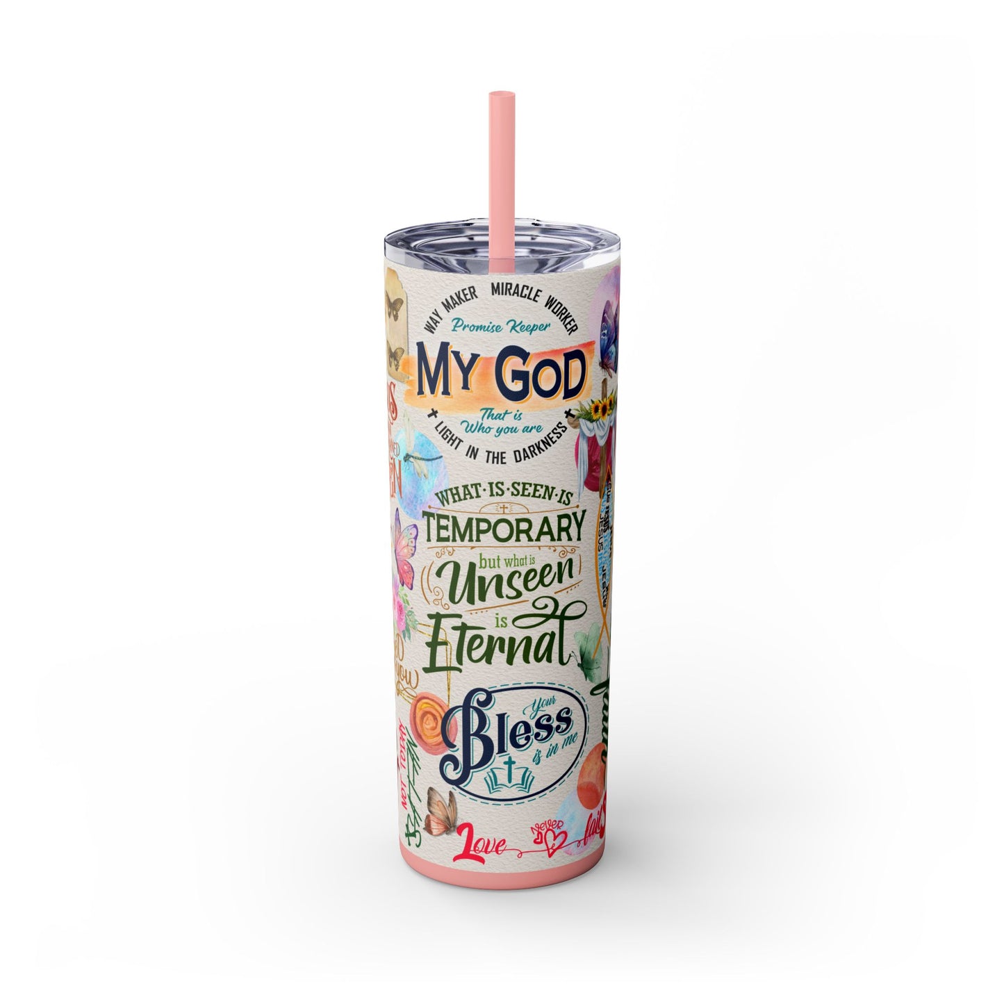 Scripture-Powered Tumbler – Drink in the Word-Skinny Tumbler with Straw - 20oz