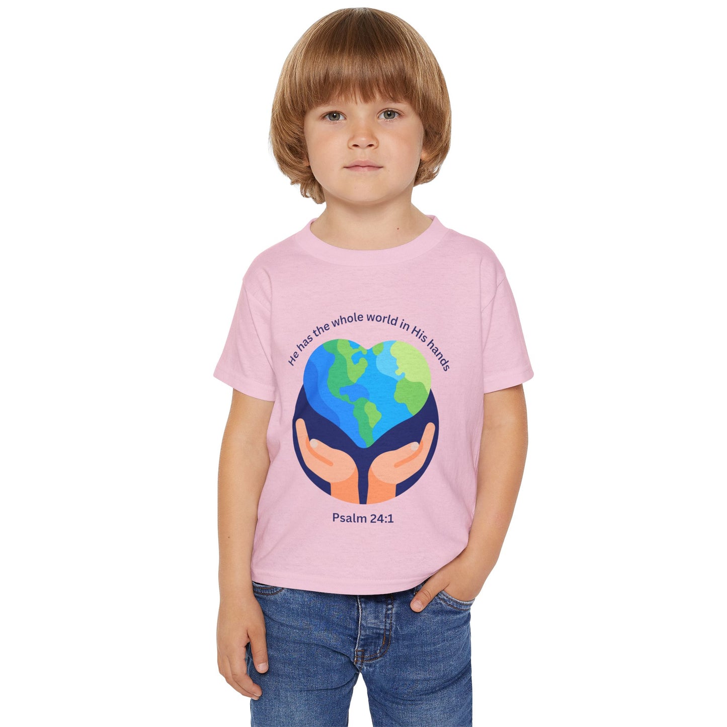 Children's Earth-Themed T-Shirt - "He Has the Whole World in His Hands" - Faith-Inspired Gift