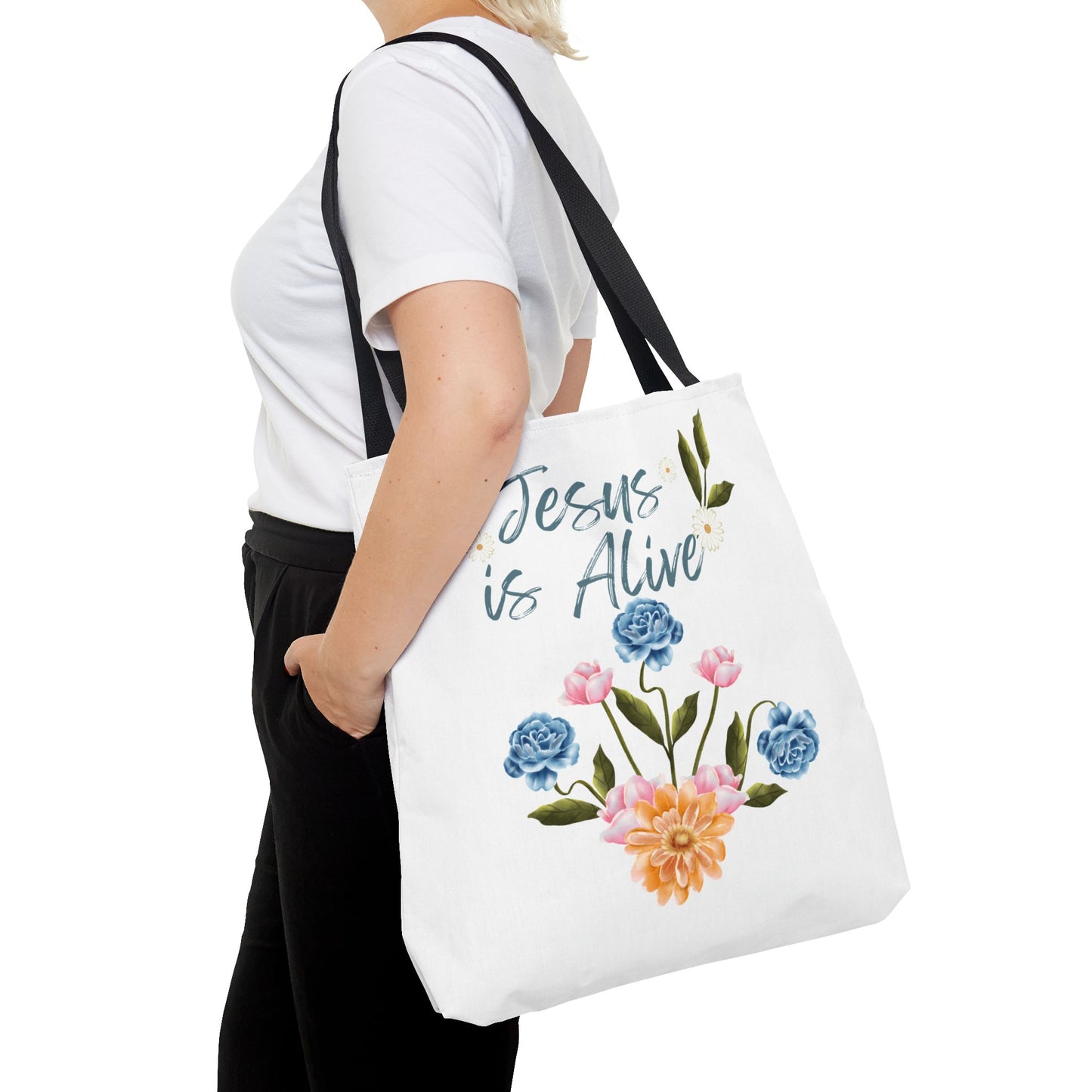 Inspirational Floral Tote Bag - 'Jesus is Alive' - Perfect for Everyday Use and Celebrations