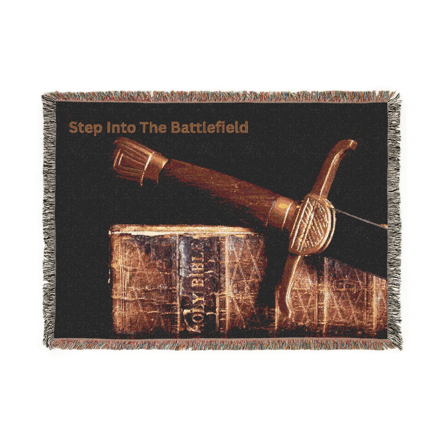 Vintage Warrior Woven Prayer Blanket - Step into The Battlefield Design