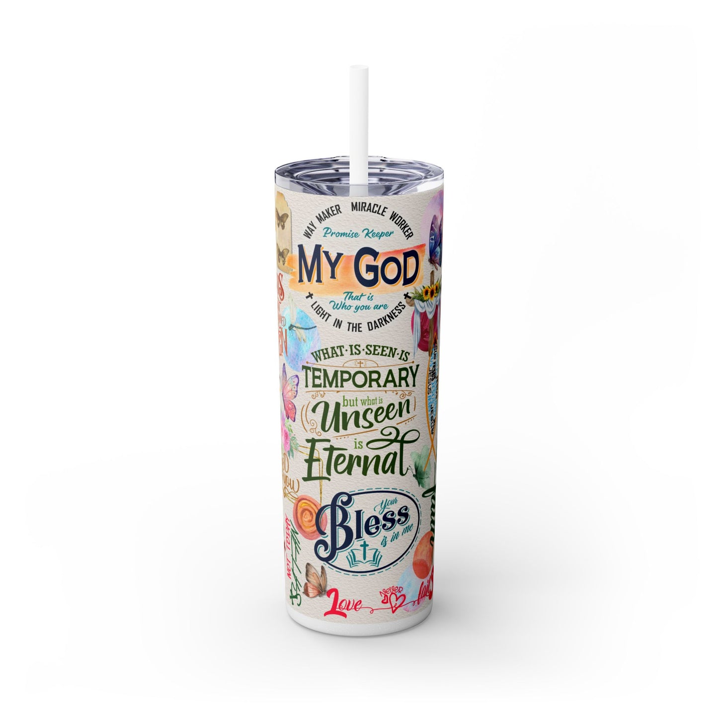 Scripture-Powered Tumbler – Drink in the Word-Skinny Tumbler with Straw - 20oz