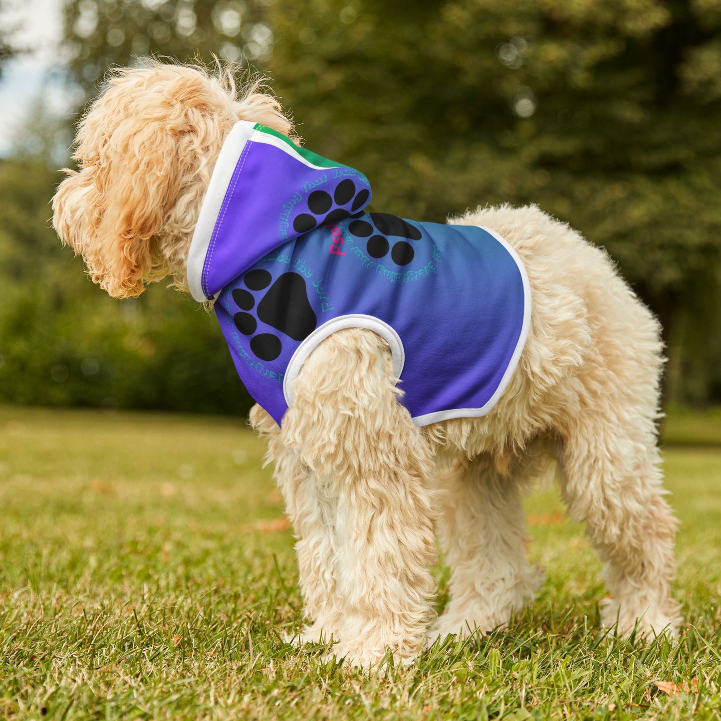 Colorful Pet Hoodie with Psalm 150:6 Design for Stylish Dogs