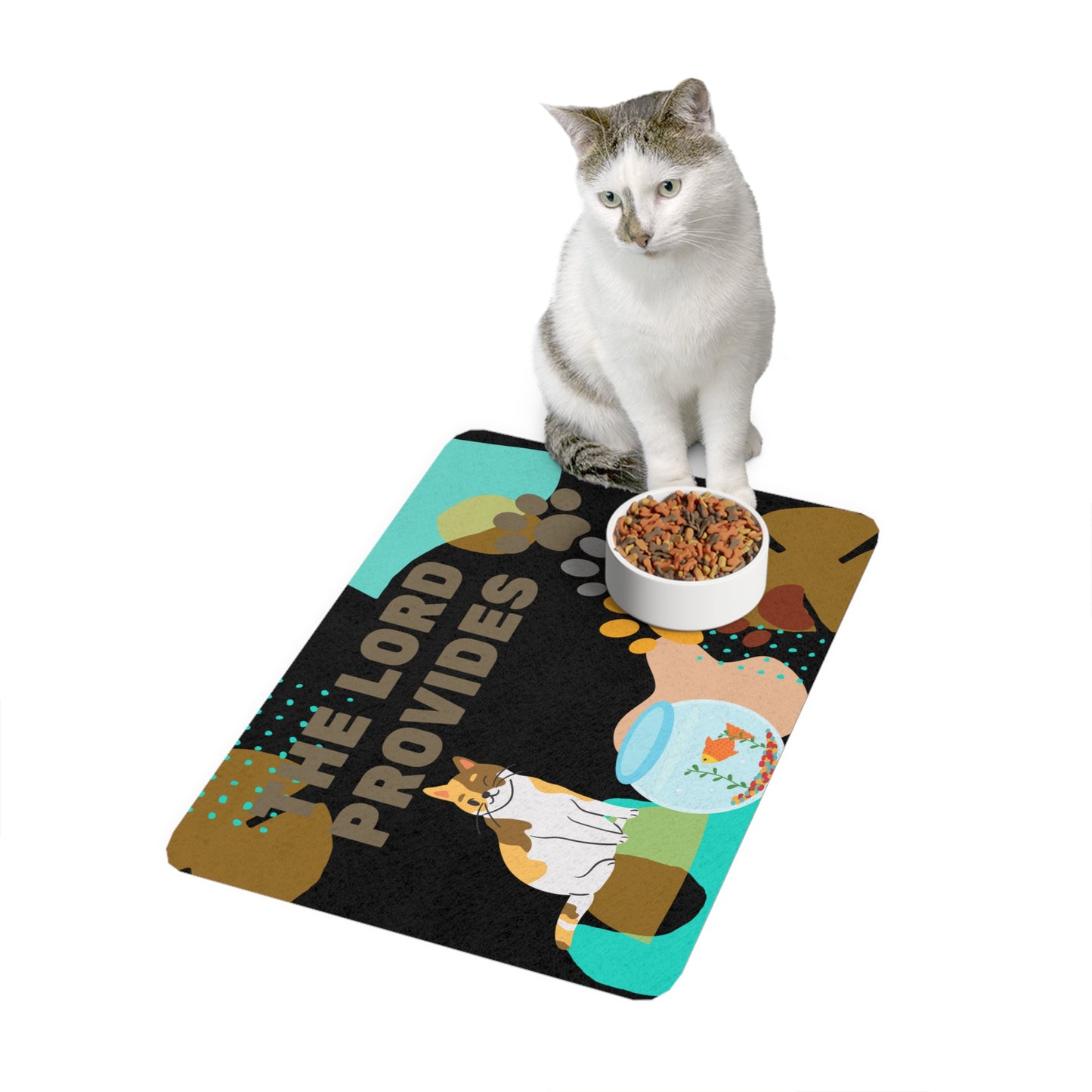The Lord Provides Cat and Dog Food Mat – Stylish 12x18 Pet Feeding Mat