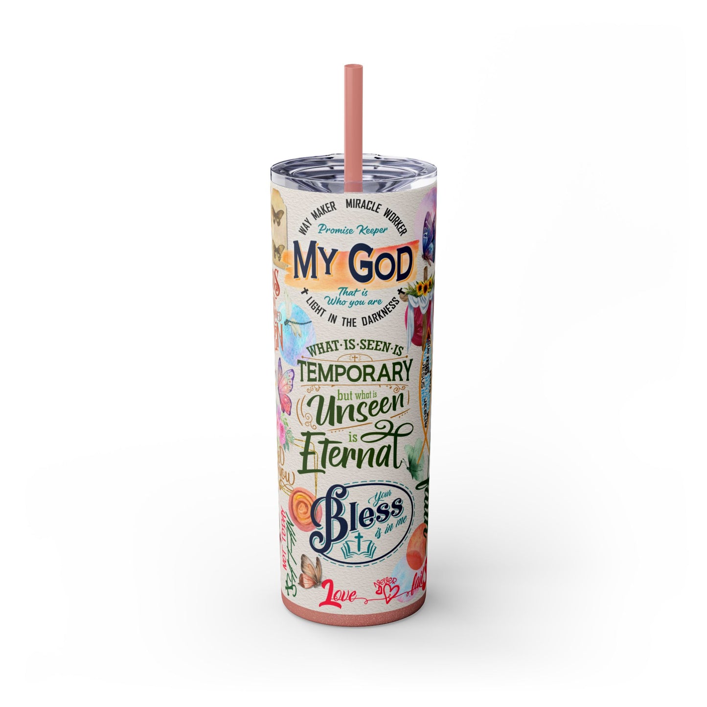 Scripture-Powered Tumbler – Drink in the Word-Skinny Tumbler with Straw - 20oz