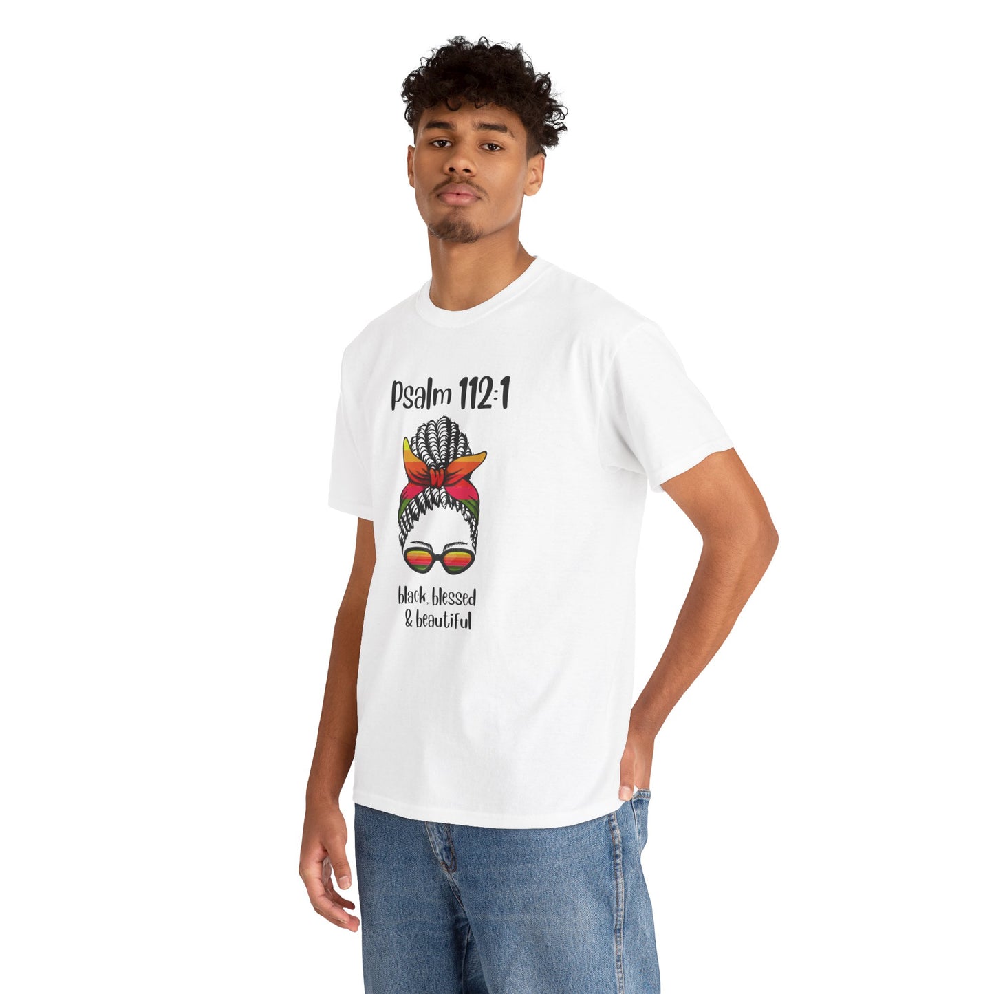 Unisex Heavy Cotton Tee - Psalm 112:1 - Black, Blessed & Beautiful