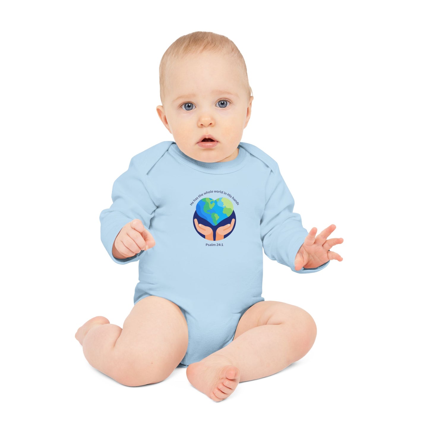 He has The Whole World Organic Baby Bodysuit with Psalm 24:1