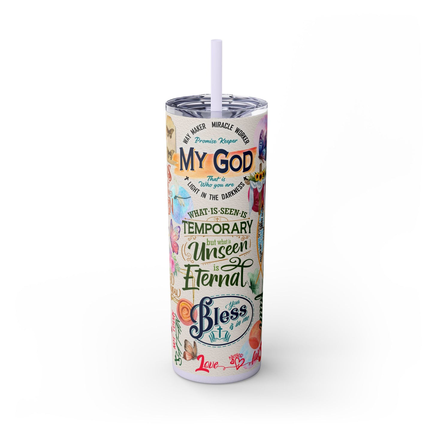 Scripture-Powered Tumbler – Drink in the Word-Skinny Tumbler with Straw - 20oz