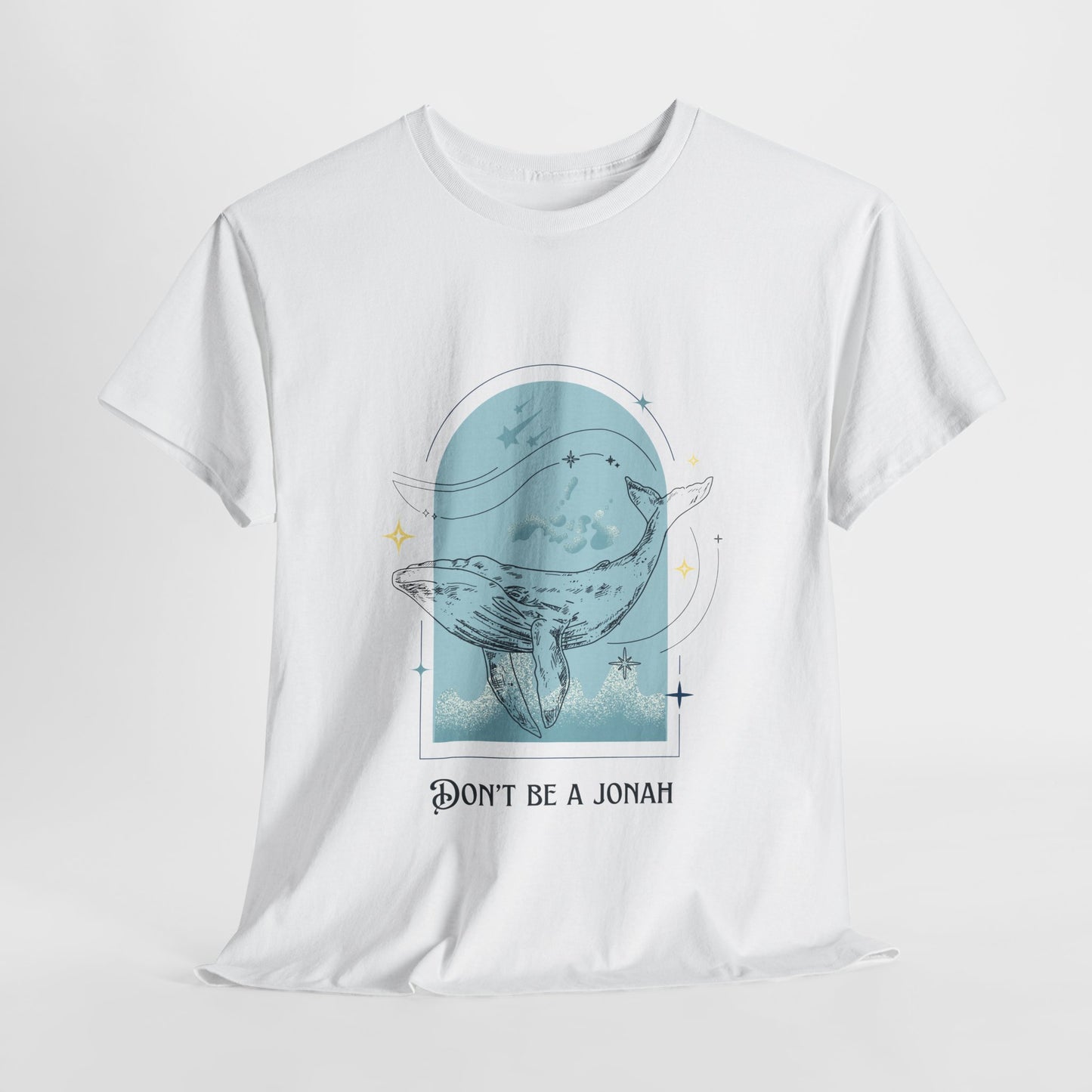 Whale Illustration Unisex Heavy Cotton Tee - "Don't Be A Jonah"