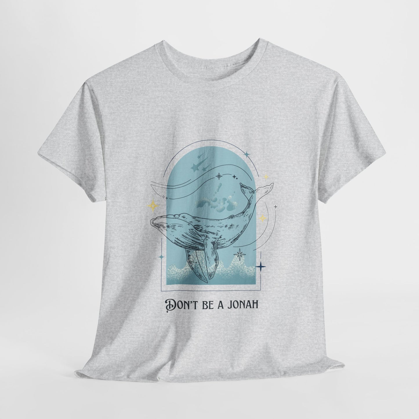 Whale Illustration Unisex Heavy Cotton Tee - "Don't Be A Jonah"