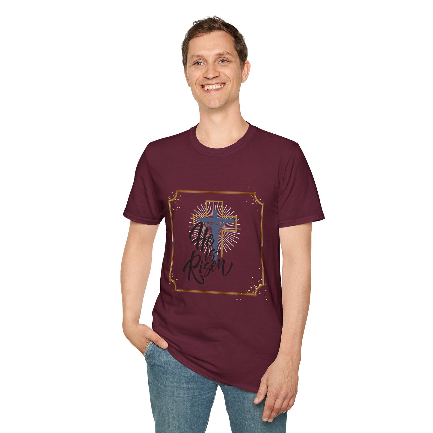 He is Risen Unisex Softstyle T-Shirt - Faith Inspired Easter Tee