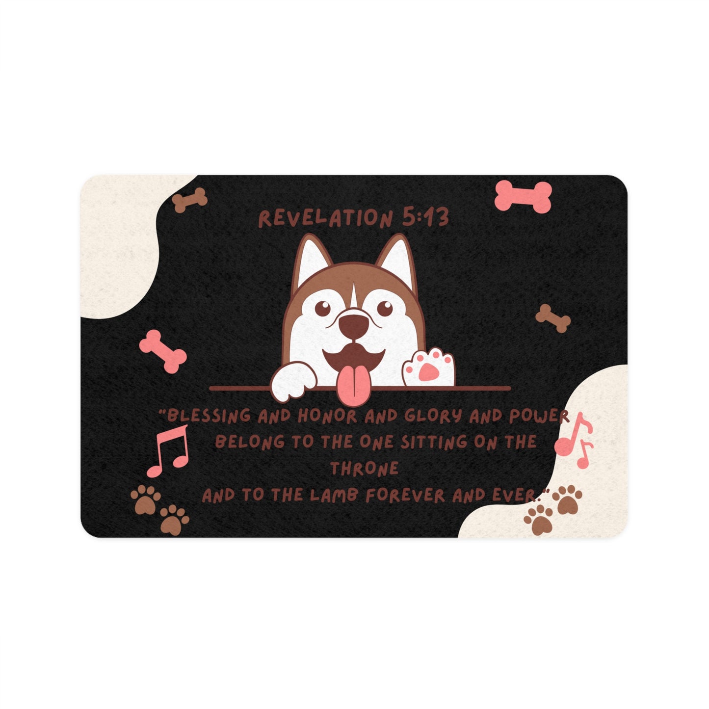 Revelation-Inspired Pet Food Mat | Cute Dog Design | 12x18 Non-Slip Feeding Mat