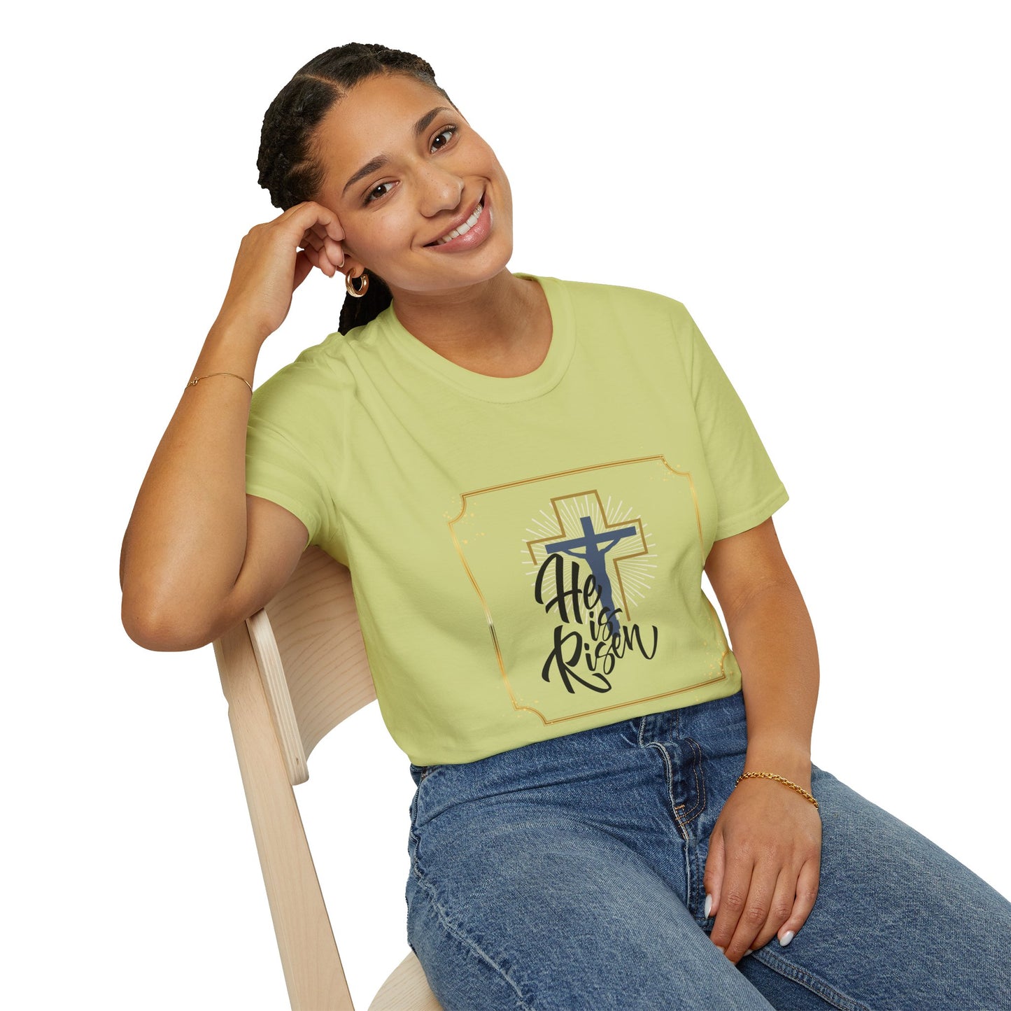 He is Risen Unisex Softstyle T-Shirt - Faith Inspired Easter Tee