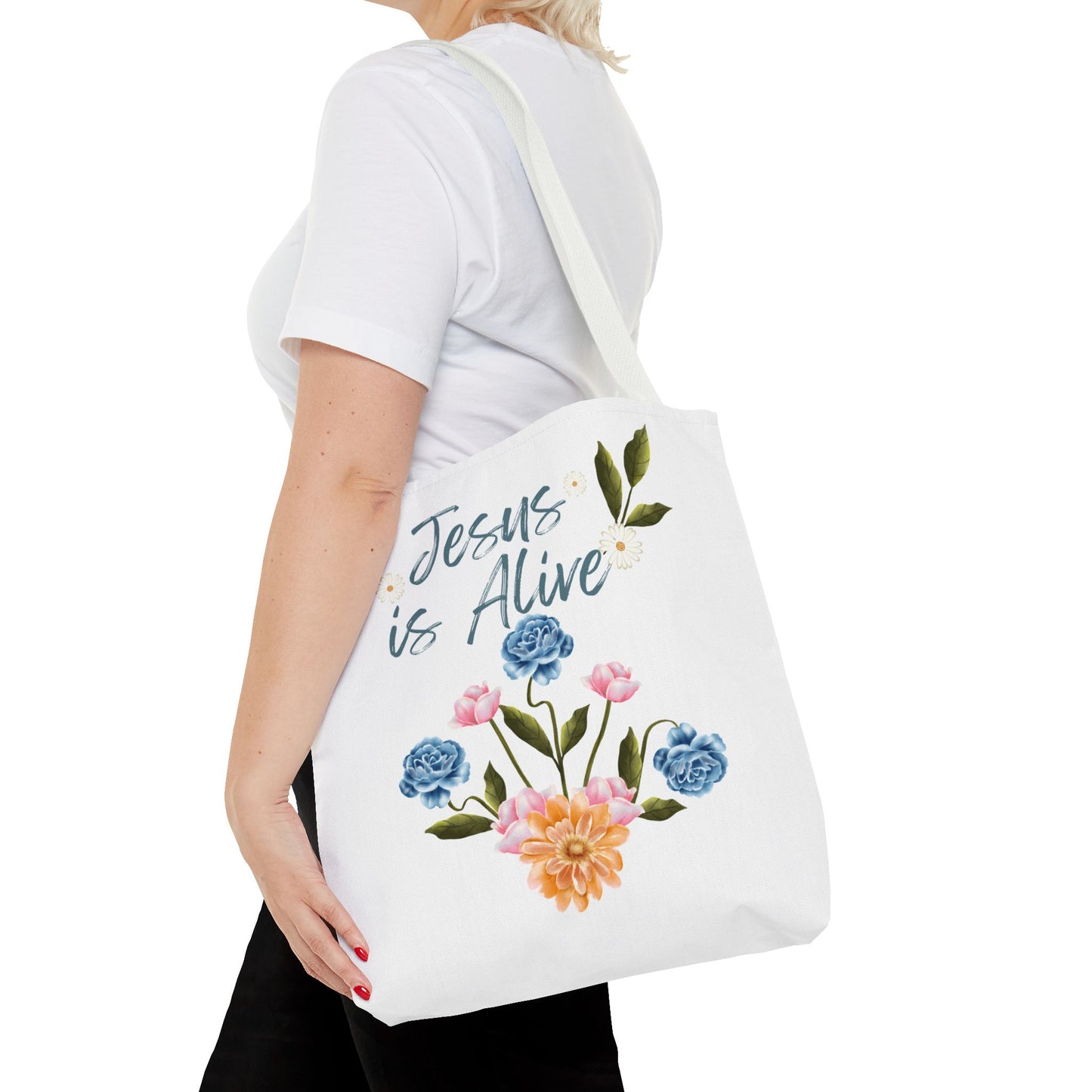 Inspirational Floral Tote Bag - 'Jesus is Alive' - Perfect for Everyday Use and Celebrations