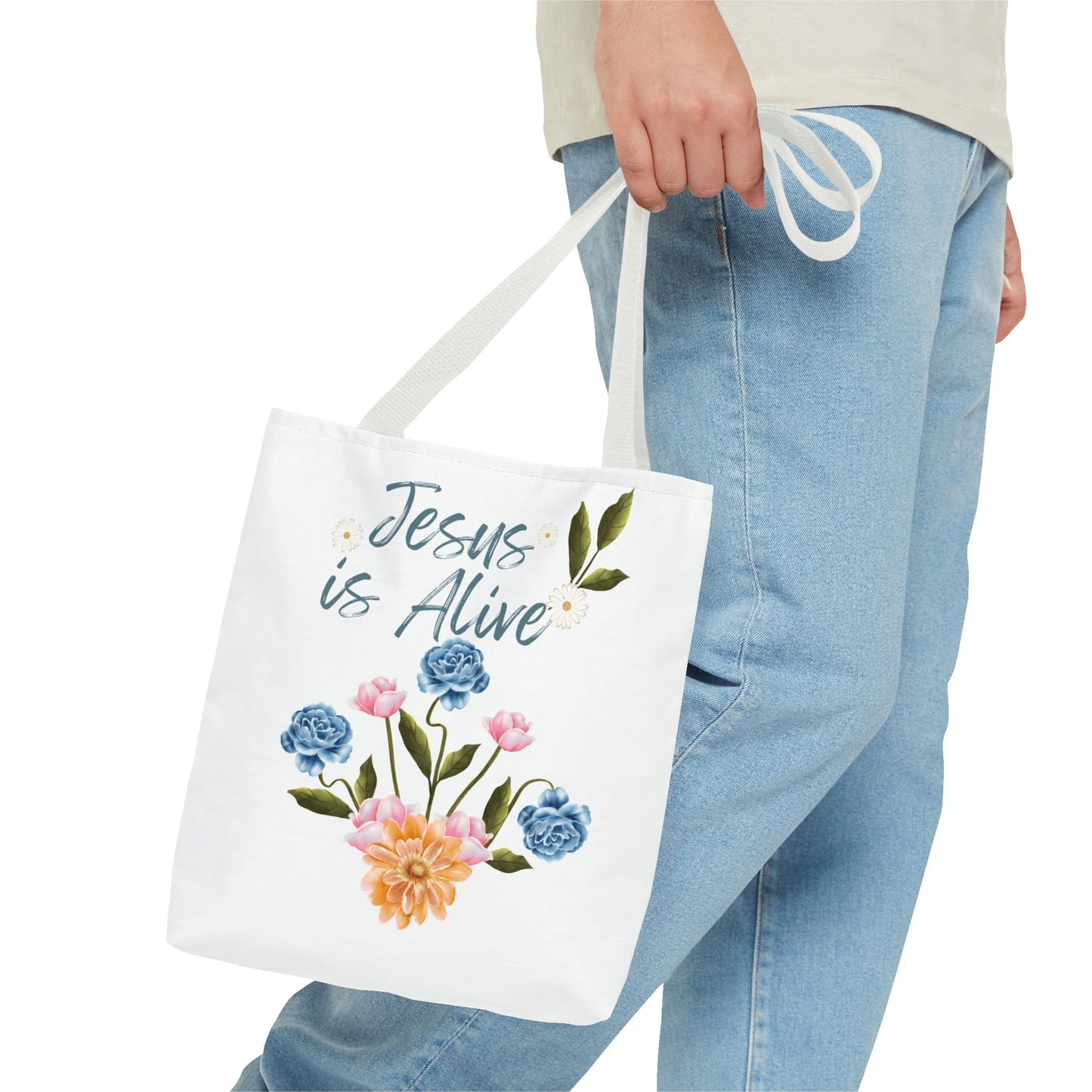 Inspirational Floral Tote Bag - 'Jesus is Alive' - Perfect for Everyday Use and Celebrations