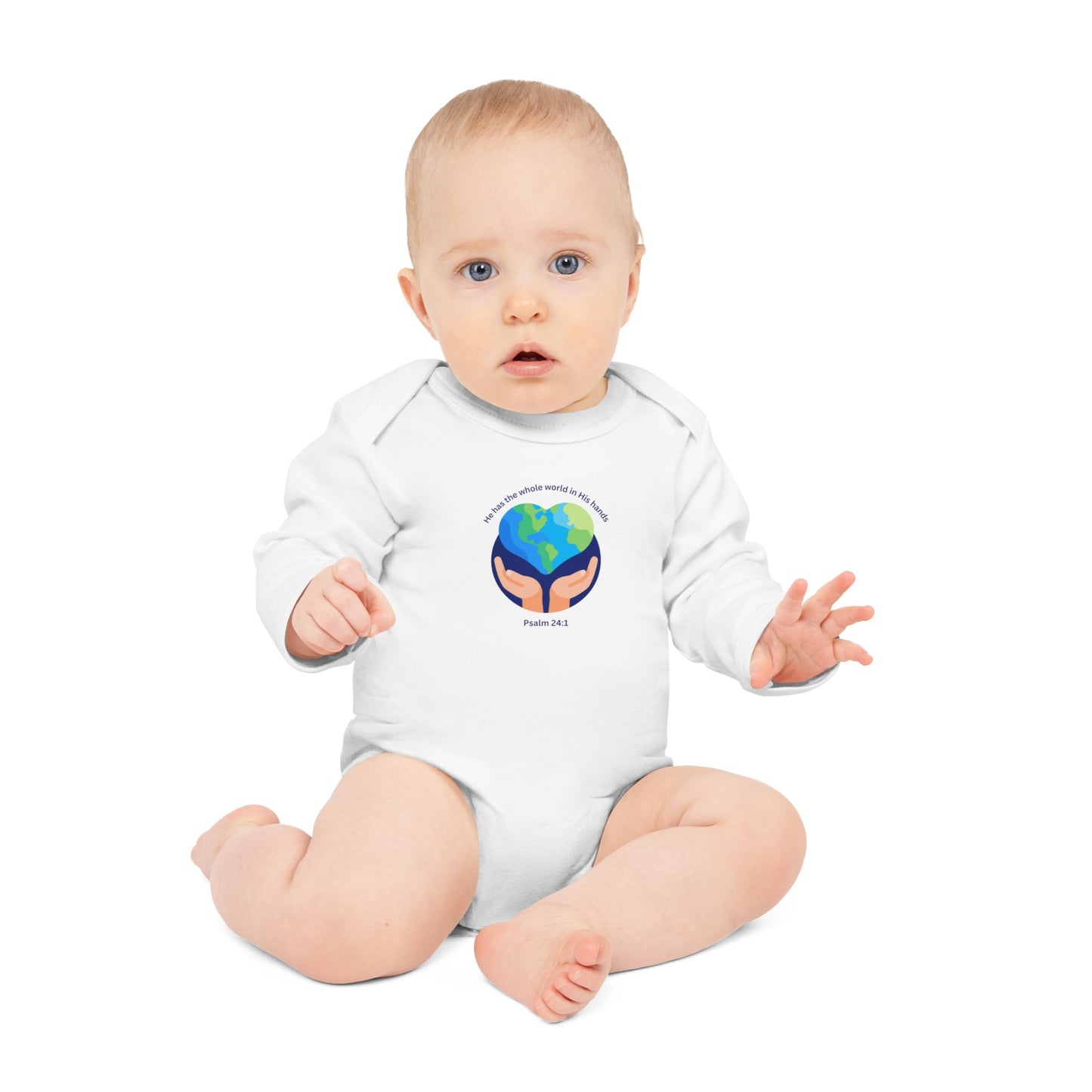 He has The Whole World Organic Baby Bodysuit with Psalm 24:1