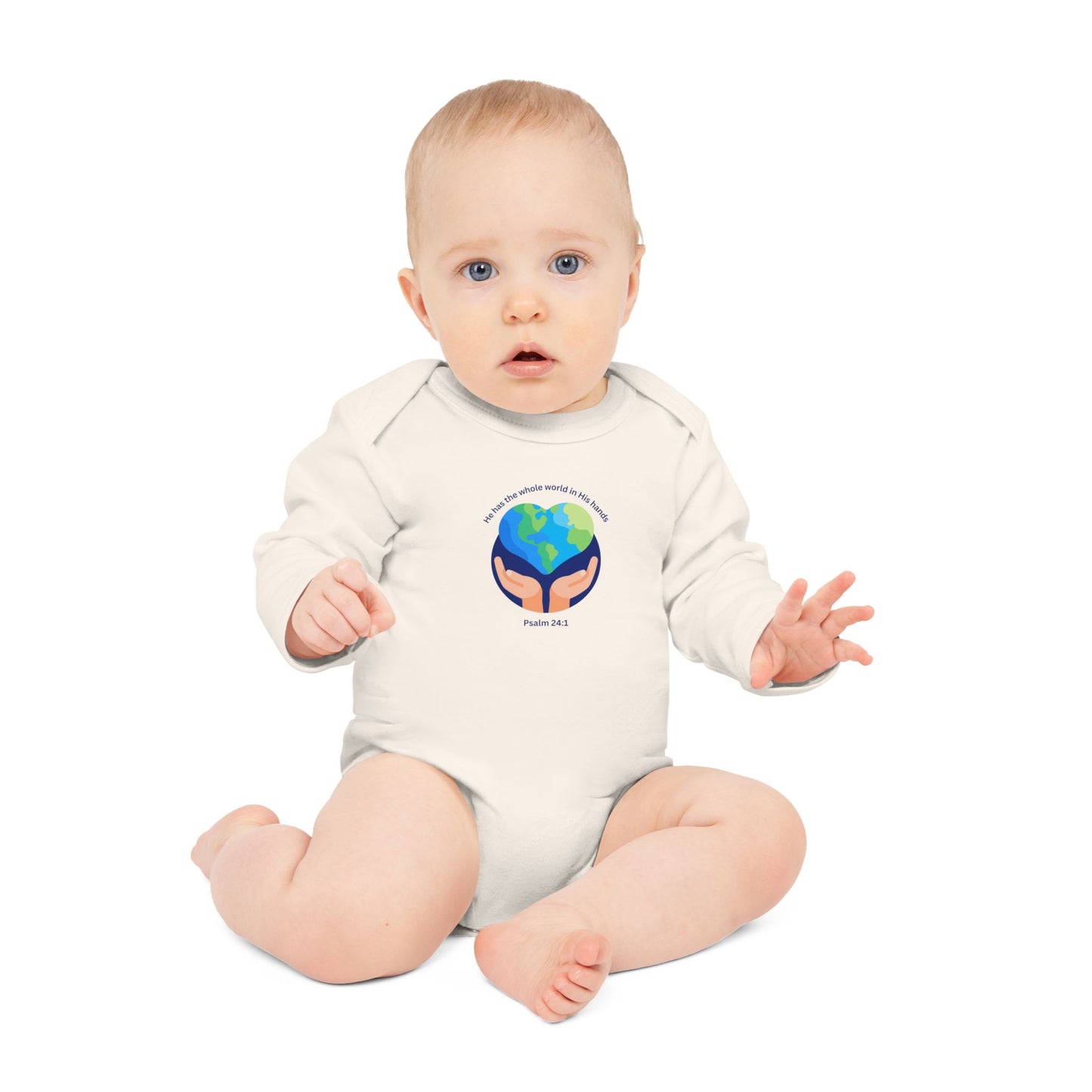 He has The Whole World Organic Baby Bodysuit with Psalm 24:1