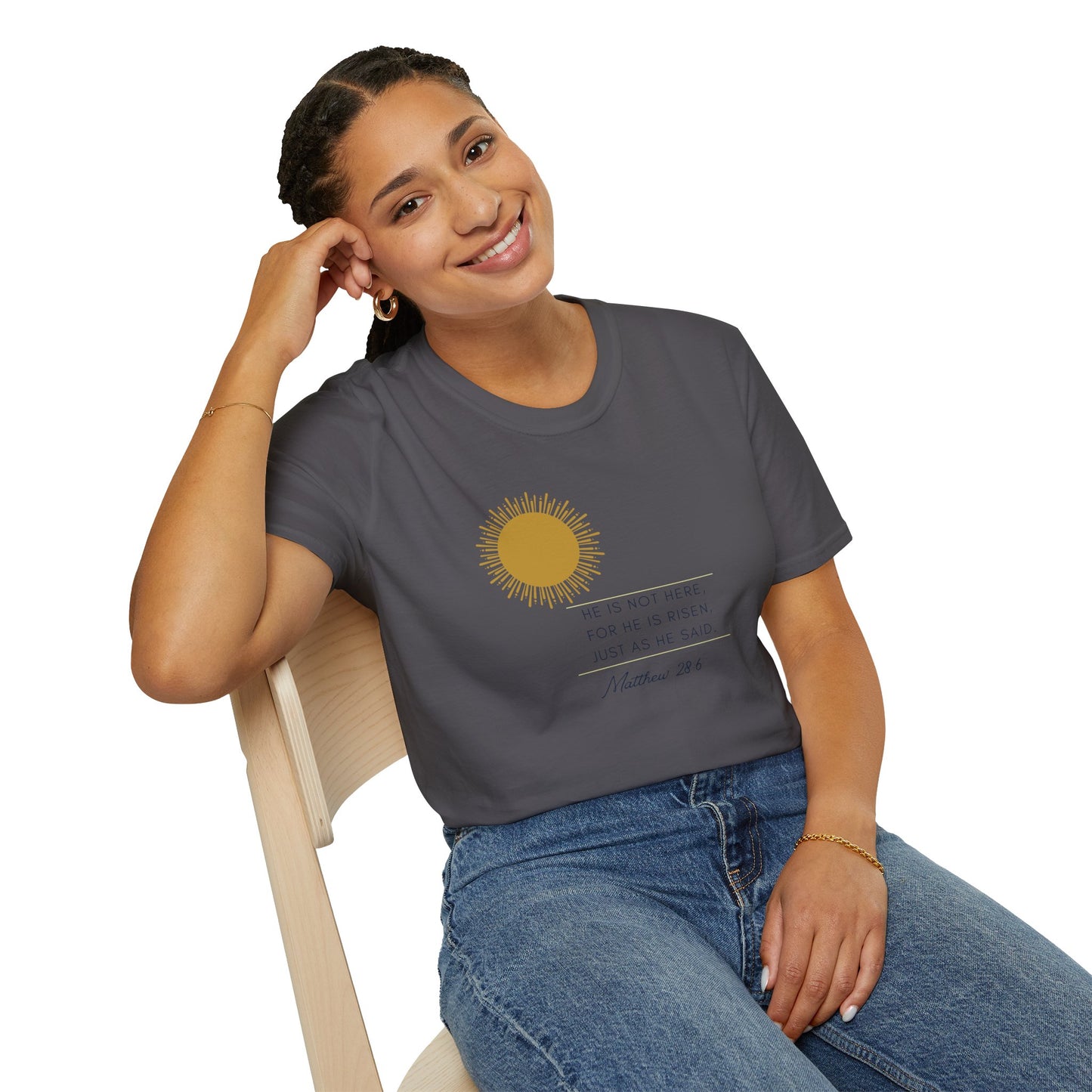 Inspirational Unisex Softstyle T-Shirt - 'He Is Not Here, For He Is Risen'