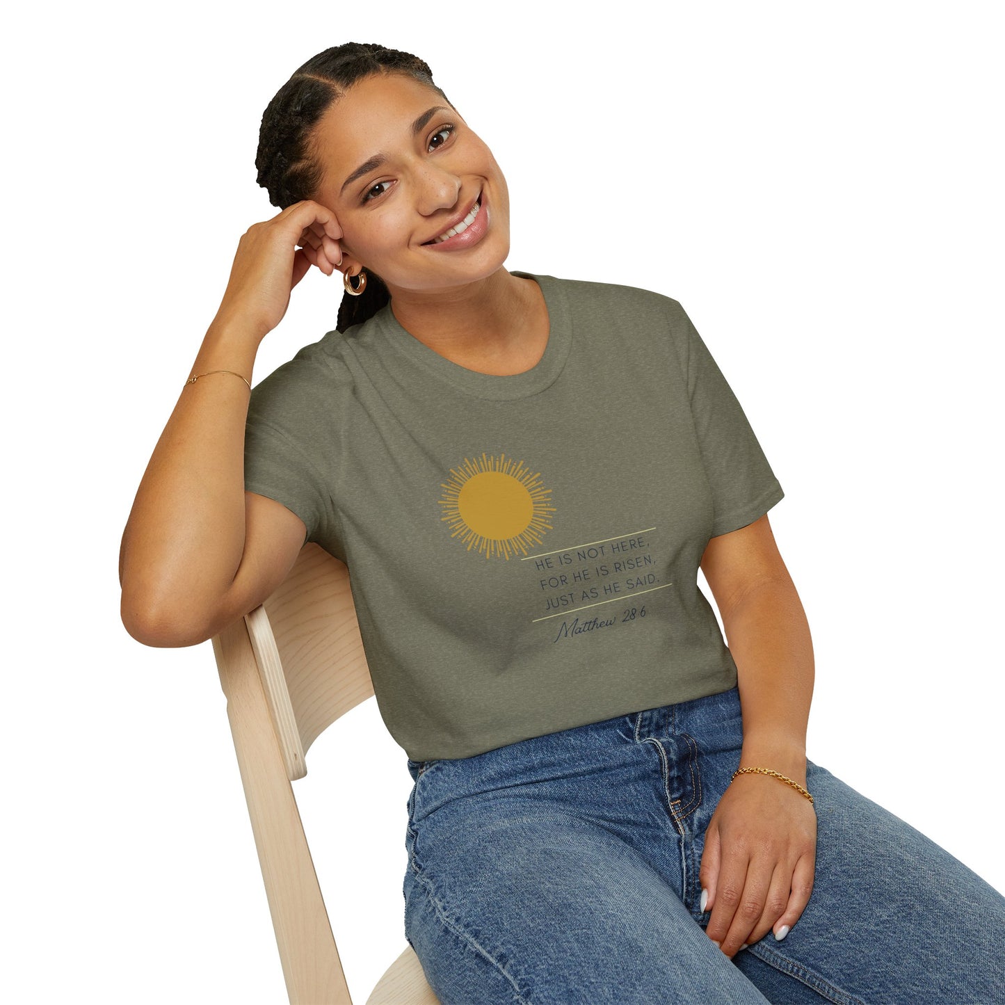 Inspirational Unisex Softstyle T-Shirt - 'He Is Not Here, For He Is Risen'