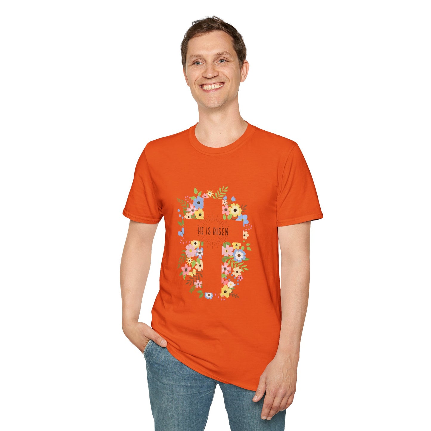 He is Risen Floral Unisex Softstyle T-Shirt | Easter Celebration Tee