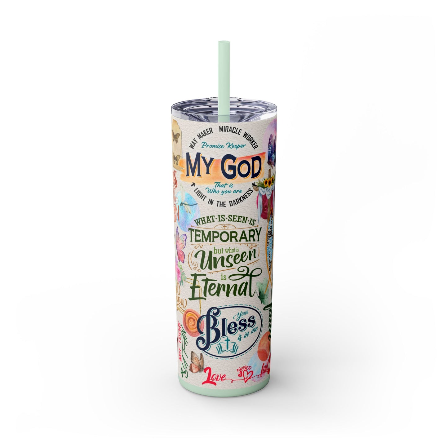 Scripture-Powered Tumbler – Drink in the Word-Skinny Tumbler with Straw - 20oz