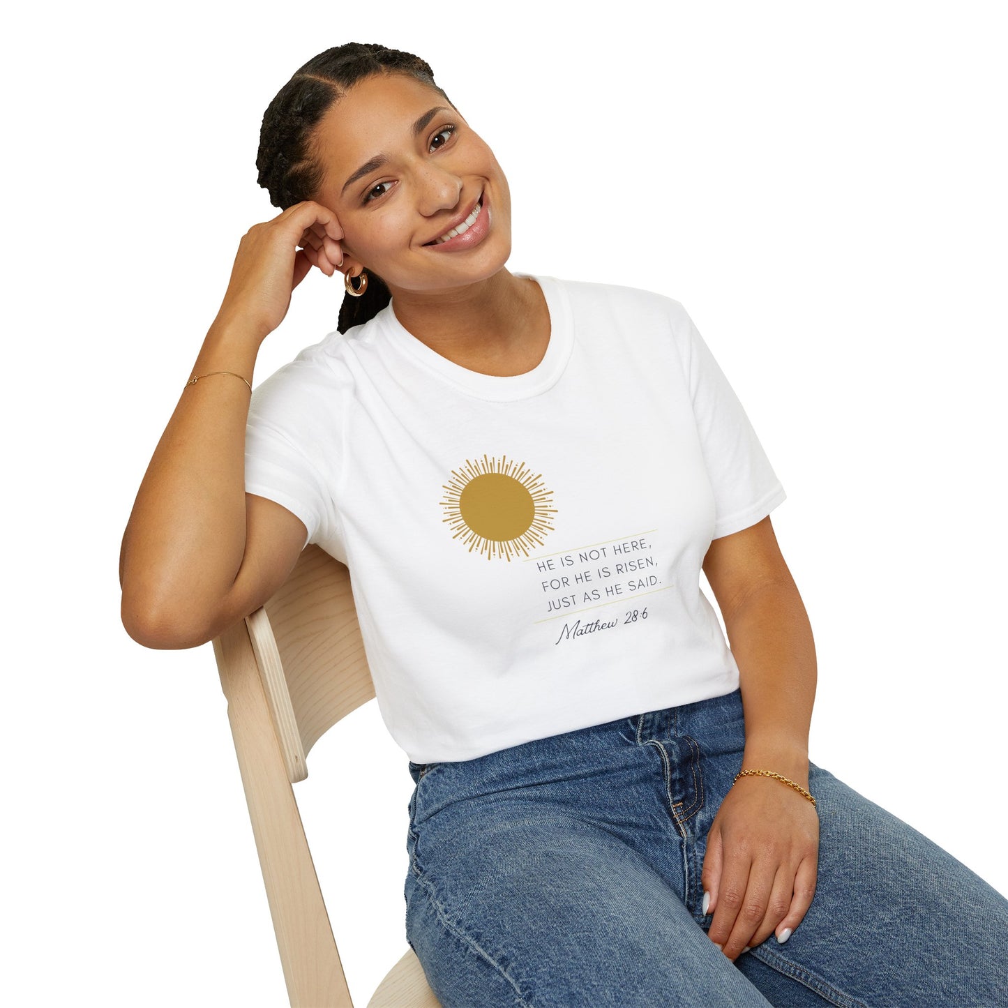 Inspirational Unisex Softstyle T-Shirt - 'He Is Not Here, For He Is Risen'