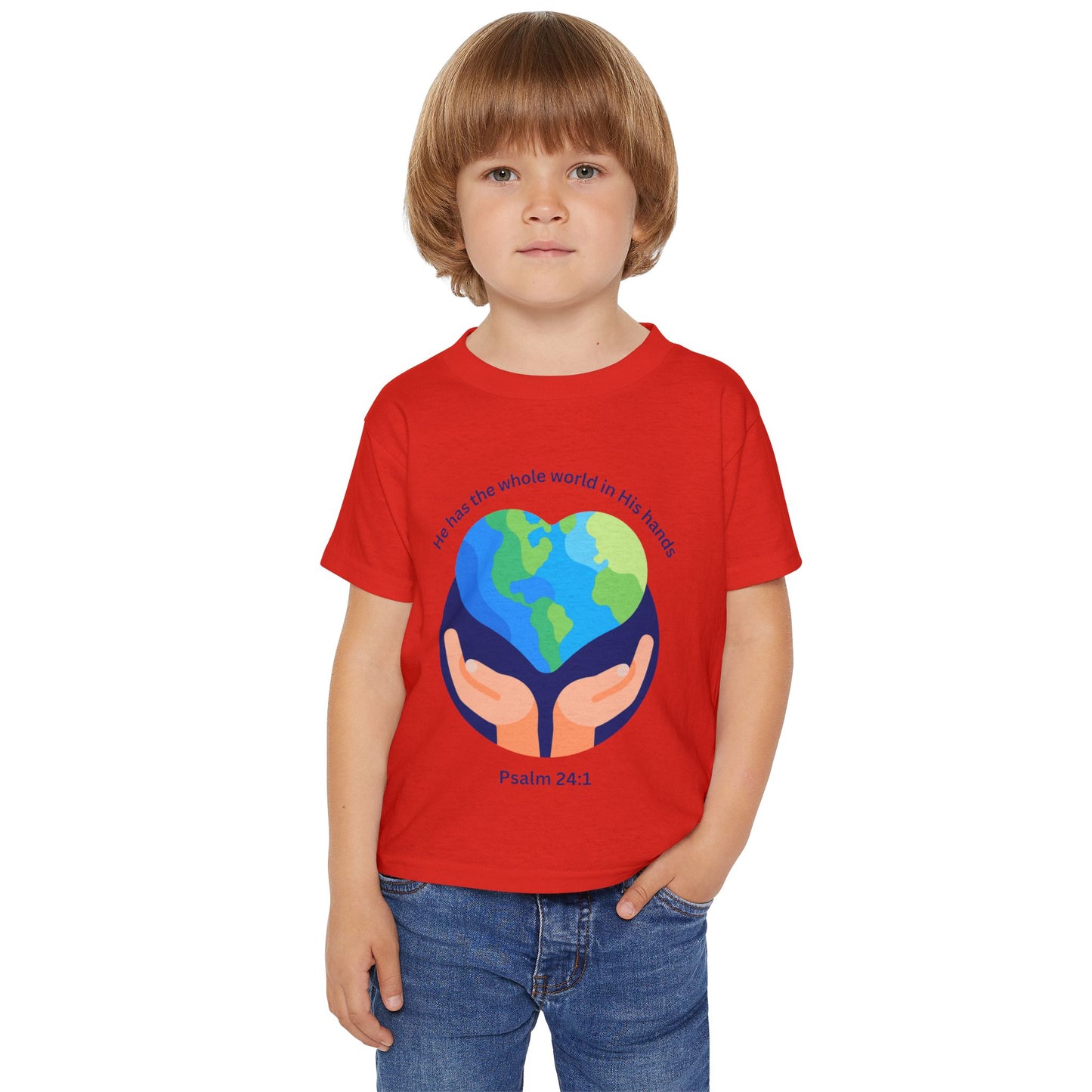 Children's Earth-Themed T-Shirt - "He Has the Whole World in His Hands" - Faith-Inspired Gift