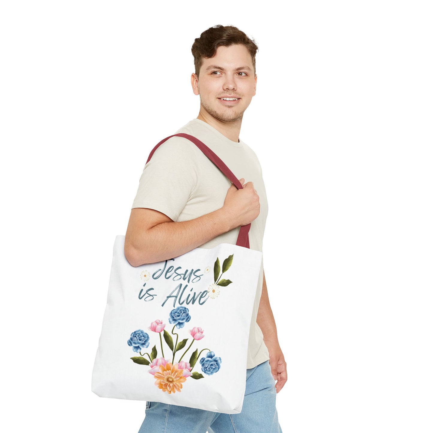 Inspirational Floral Tote Bag - 'Jesus is Alive' - Perfect for Everyday Use and Celebrations