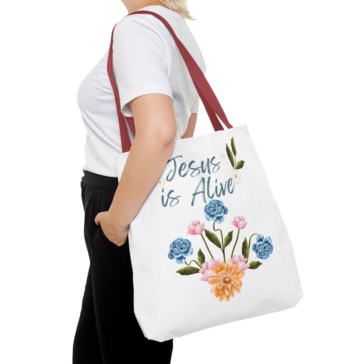 Inspirational Floral Tote Bag - 'Jesus is Alive' - Perfect for Everyday Use and Celebrations